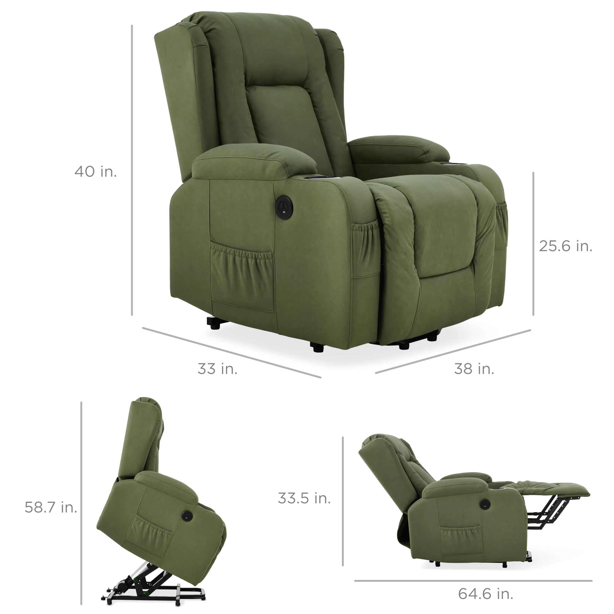 Electric Power Lift Recliner Massage Chair w/ Heat, USB Port, Cupholders - Image 31