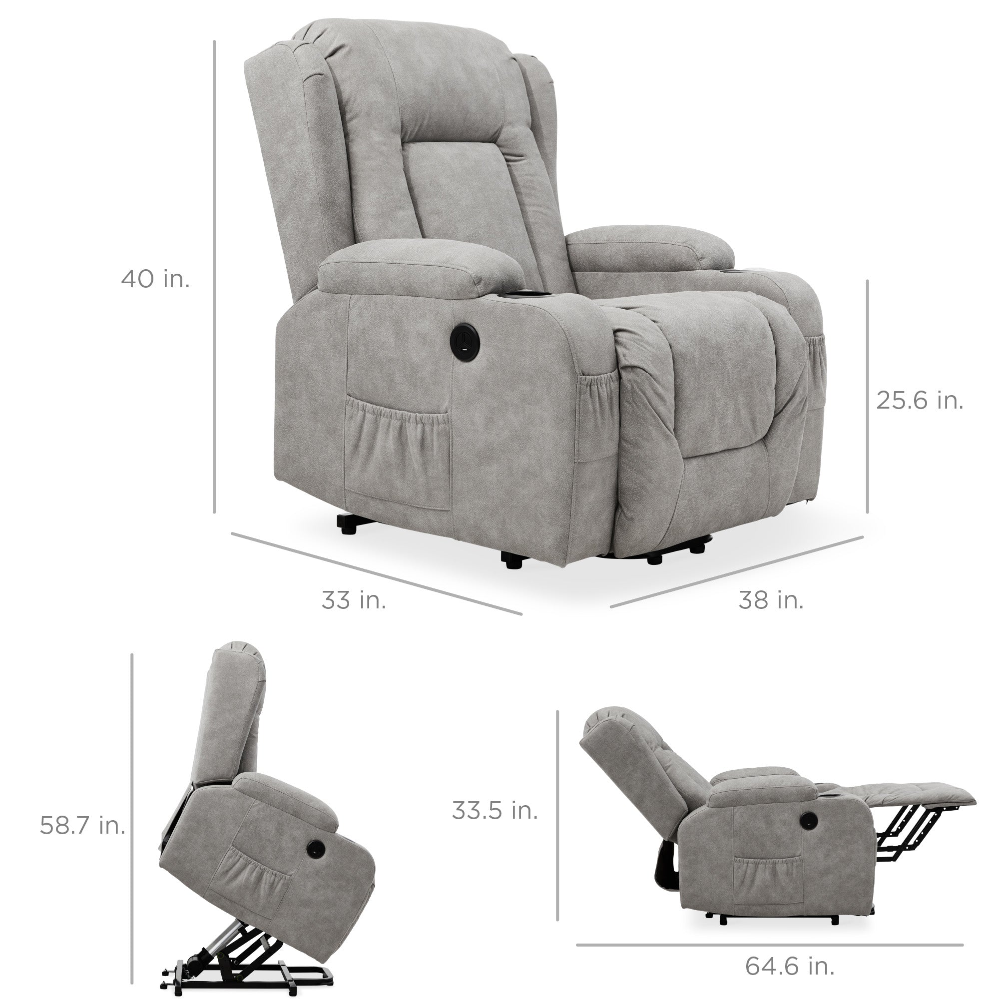 Electric Power Lift Recliner Massage Chair w/ Heat, USB Port, Cupholders - Image 39