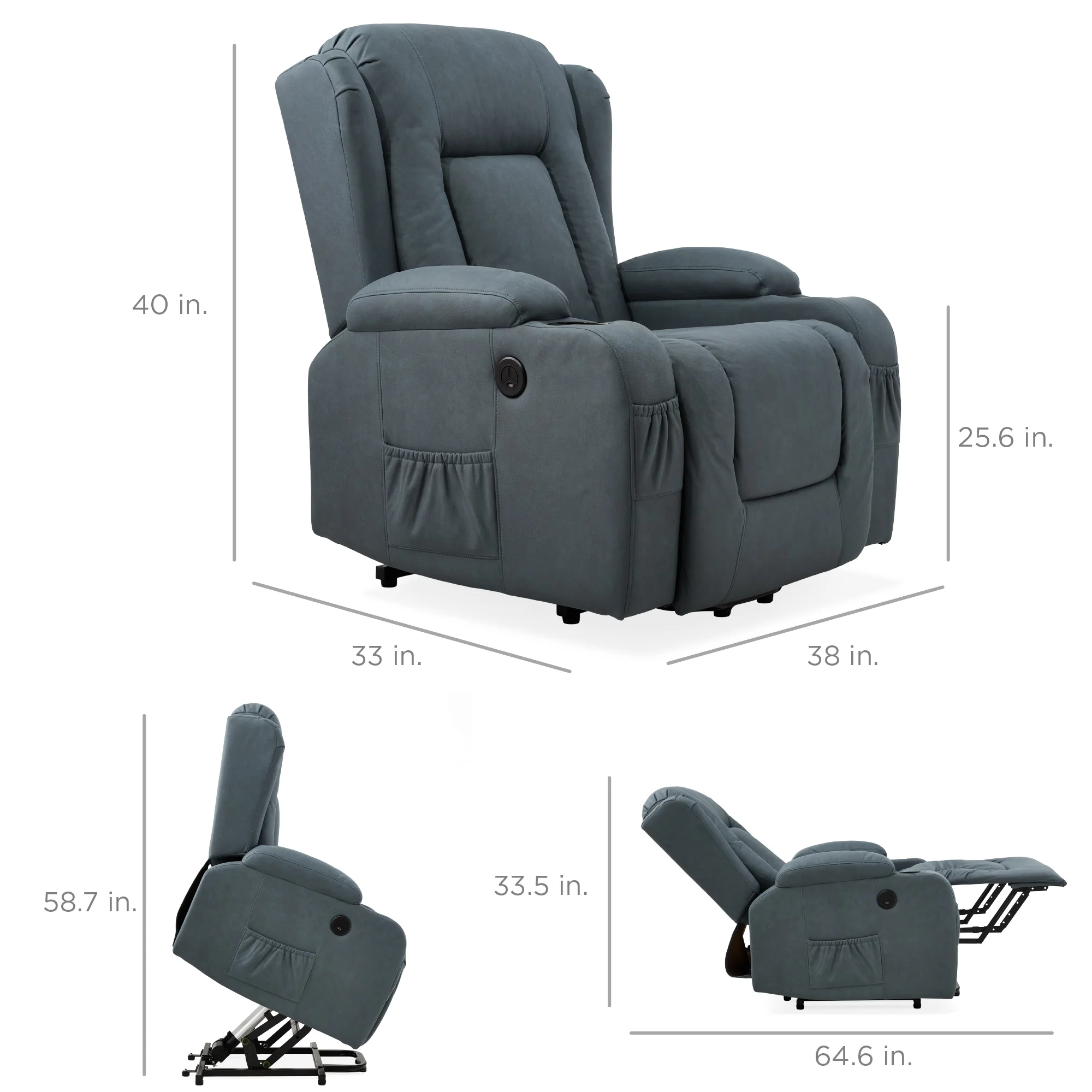 Electric Power Lift Recliner Massage Chair w/ Heat, USB Port, Cupholders - Image 47
