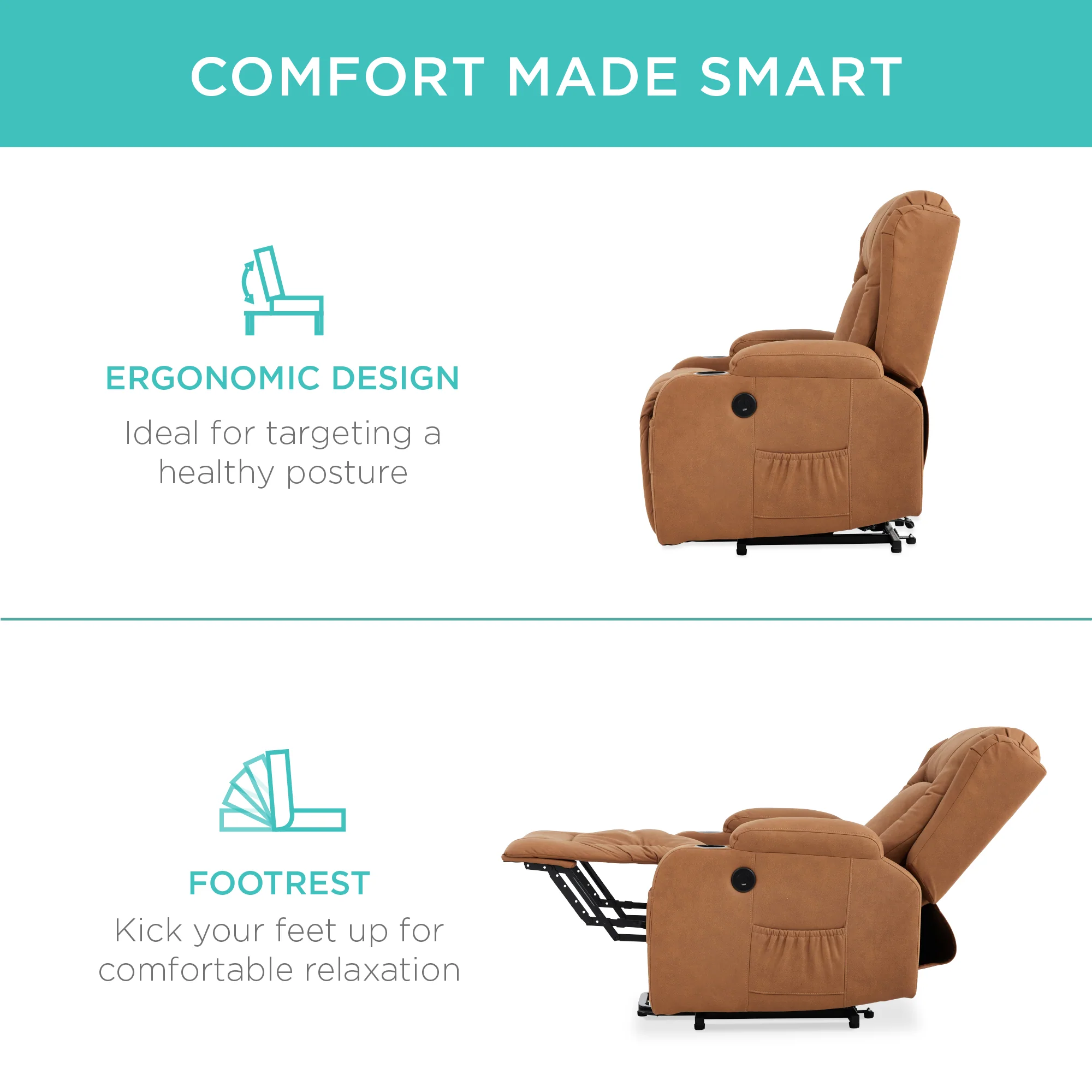 Electric Power Lift Recliner Massage Chair w/ Heat, USB Port, Cupholders - Image 6