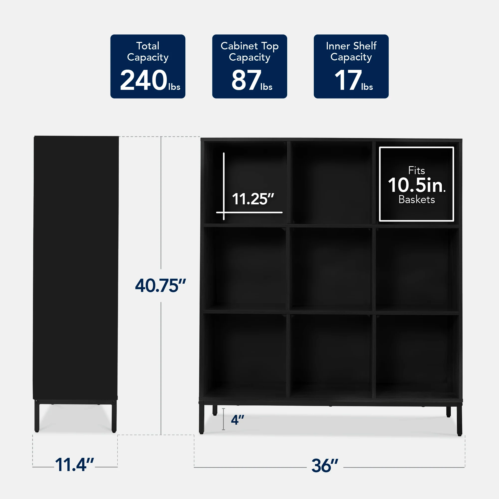 Elevated 9-Cube Storage Organizer, 11in Bookshelf, w/ Metal Legs - Image 18