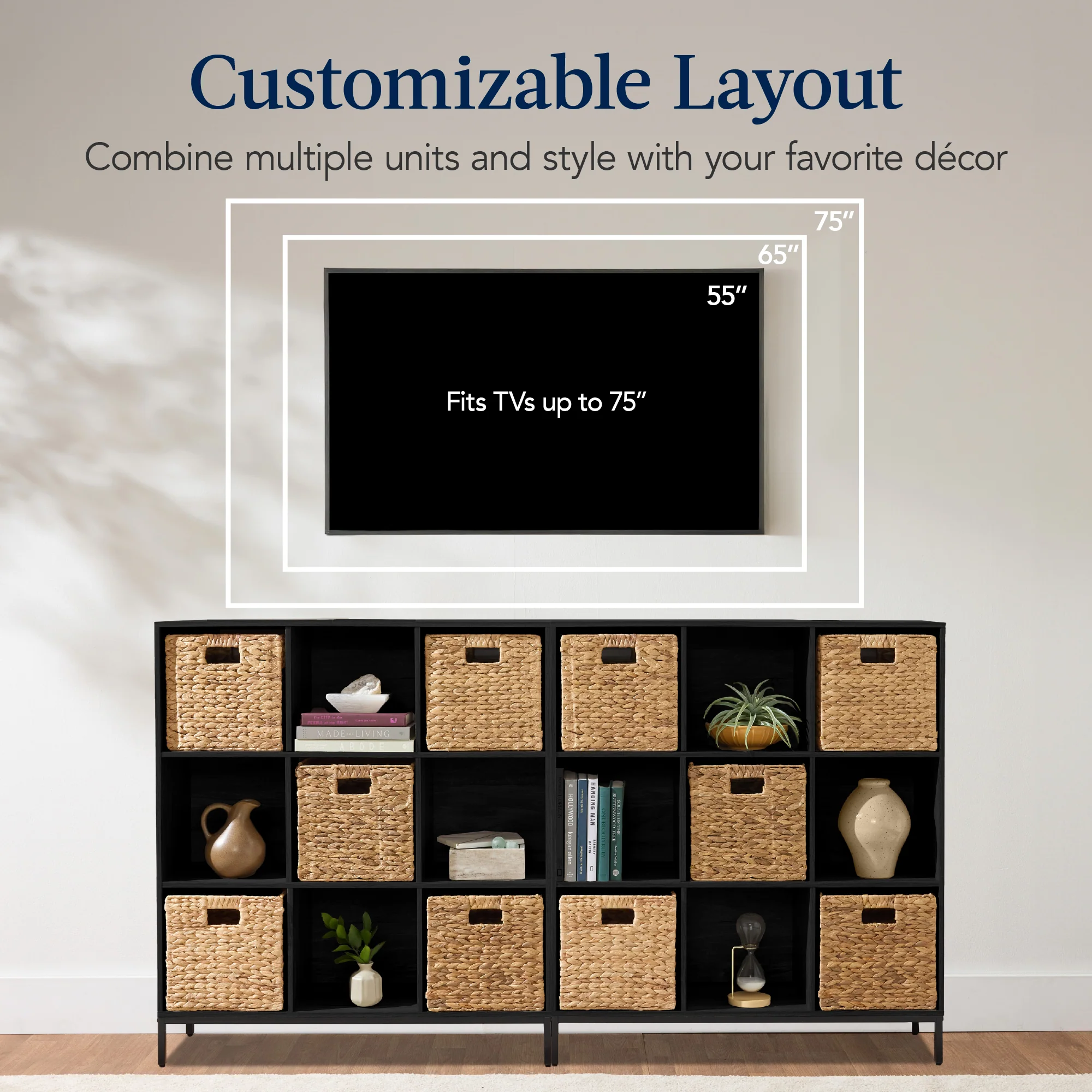 Elevated 9-Cube Storage Organizer, 11in Bookshelf, w/ Metal Legs - Image 21