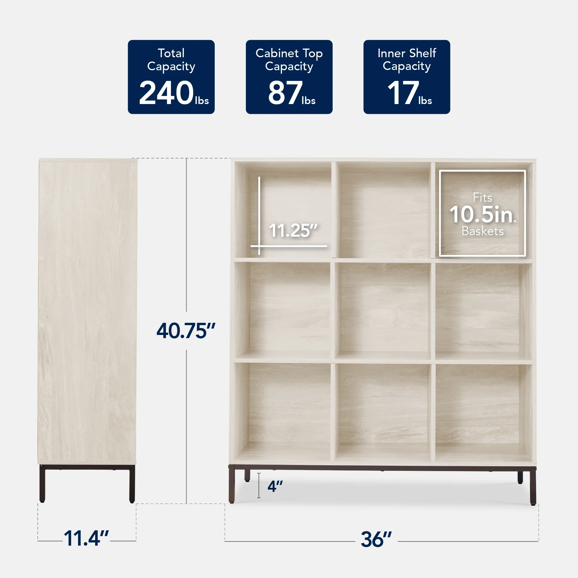 Elevated 9-Cube Storage Organizer, 11in Bookshelf, w/ Metal Legs - Image 26