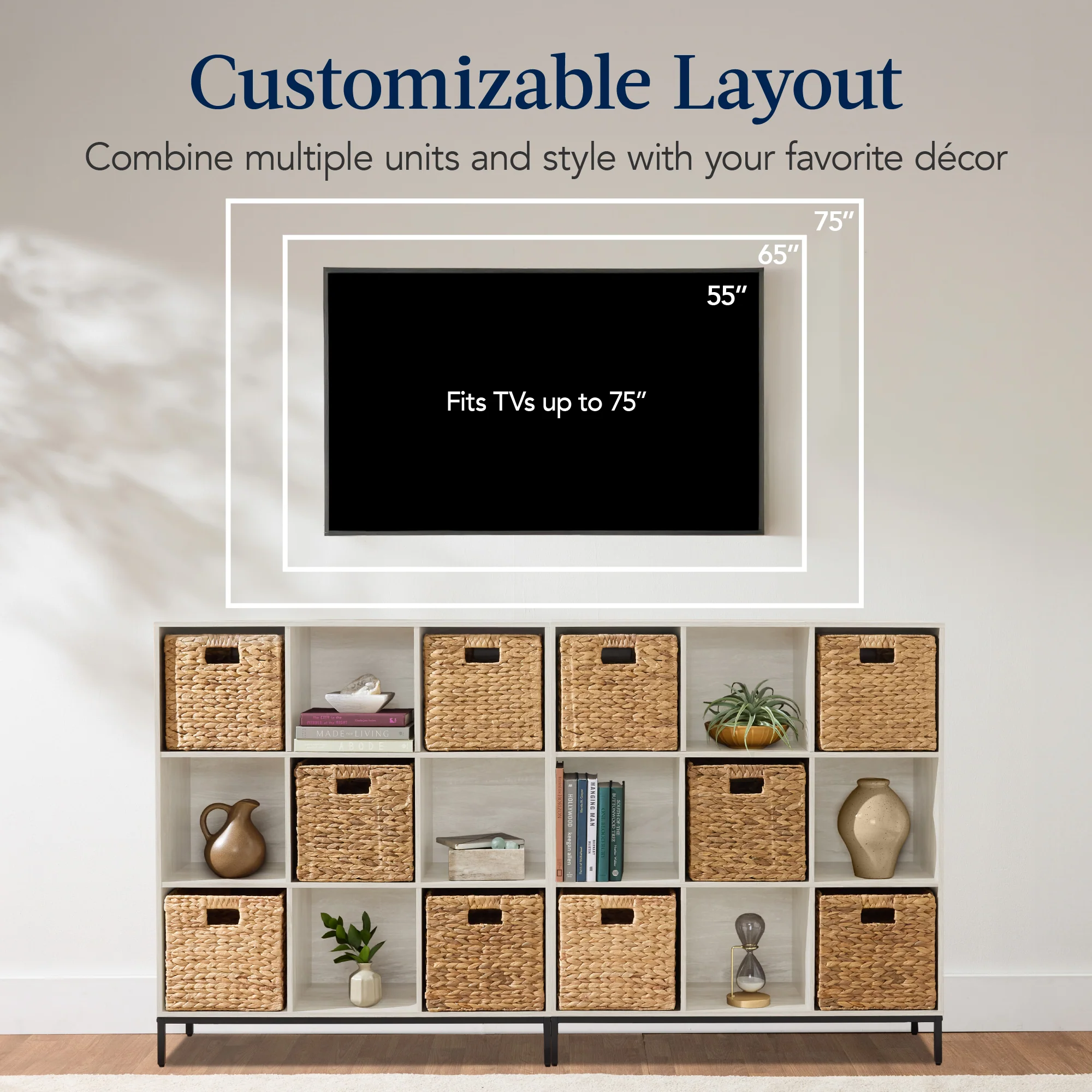 Elevated 9-Cube Storage Organizer, 11in Bookshelf, w/ Metal Legs - Image 29