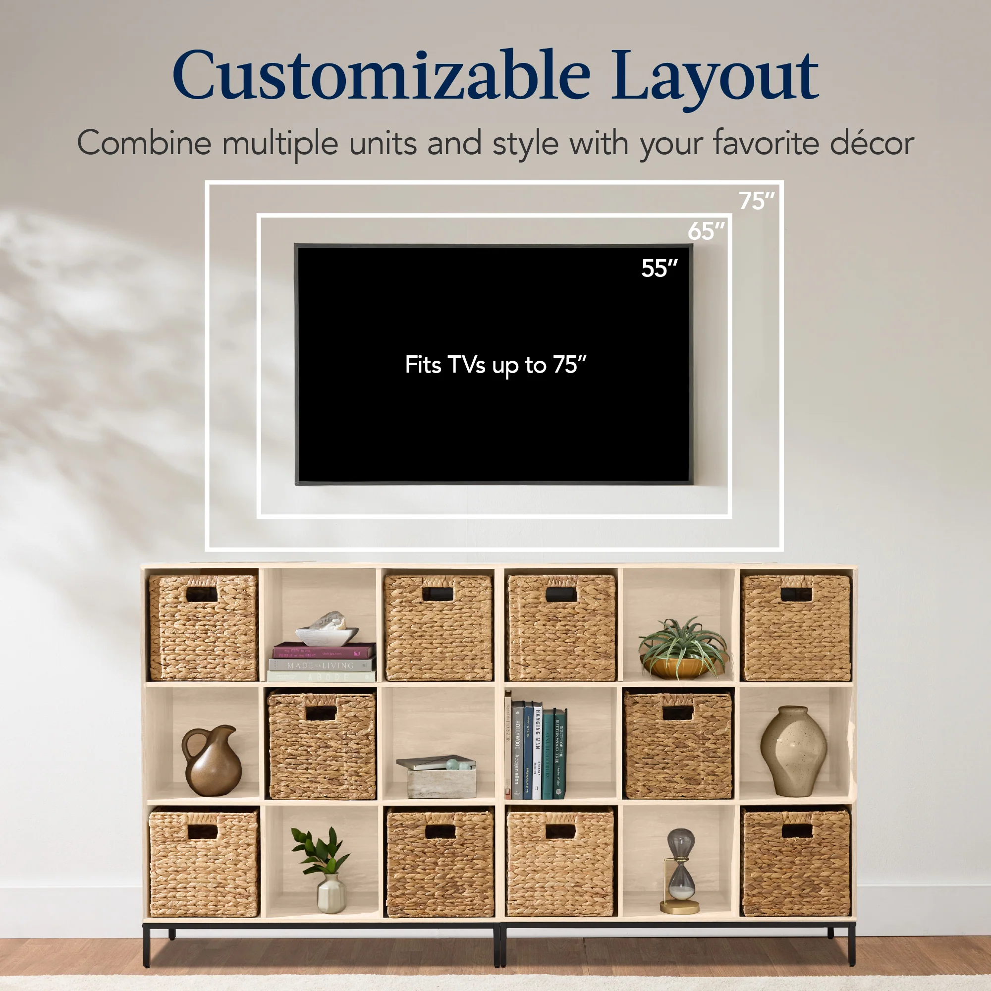 Elevated 9-Cube Storage Organizer, 11in Bookshelf, w/ Metal Legs - Image 37