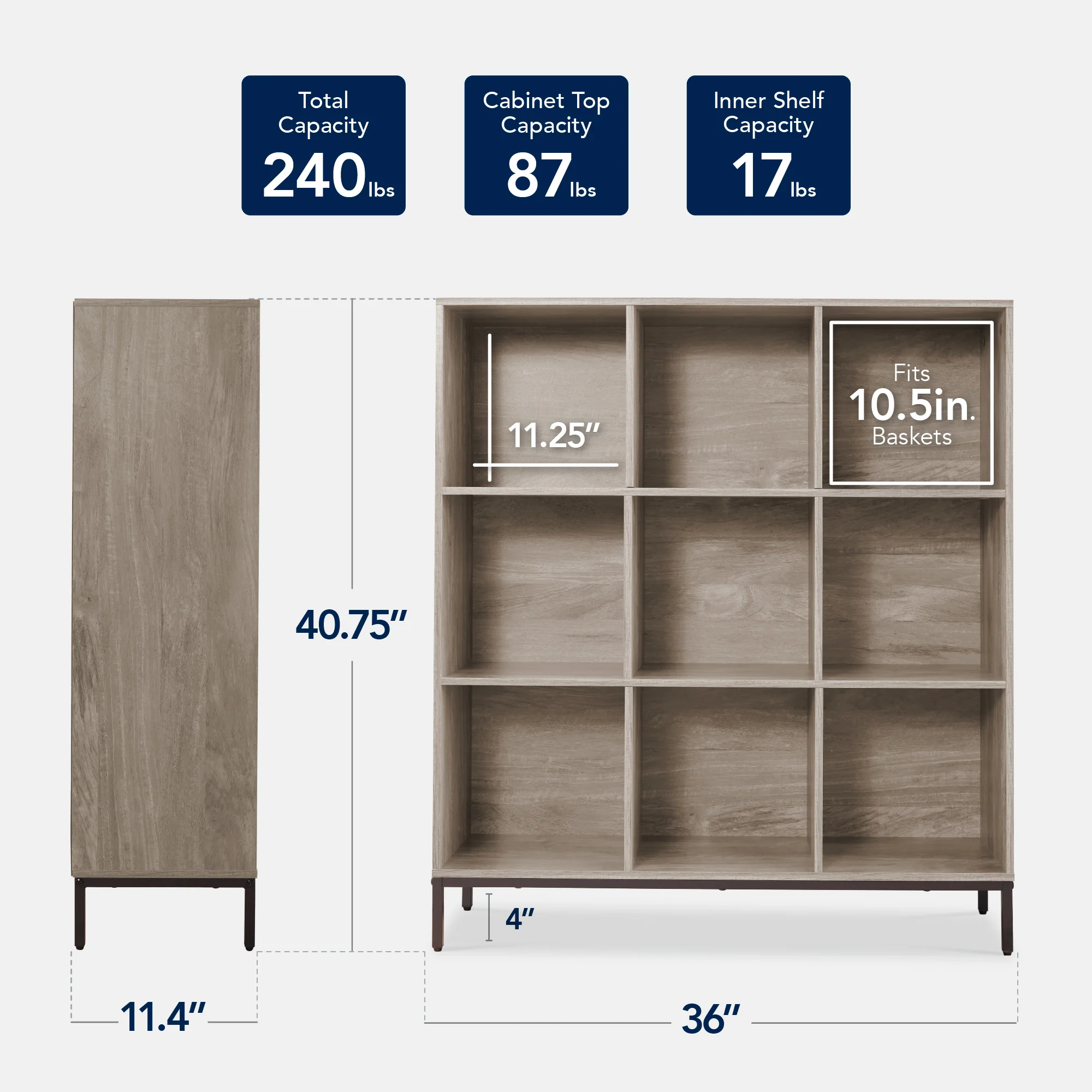 Elevated 9-Cube Storage Organizer, 11in Bookshelf, w/ Metal Legs - Image 42