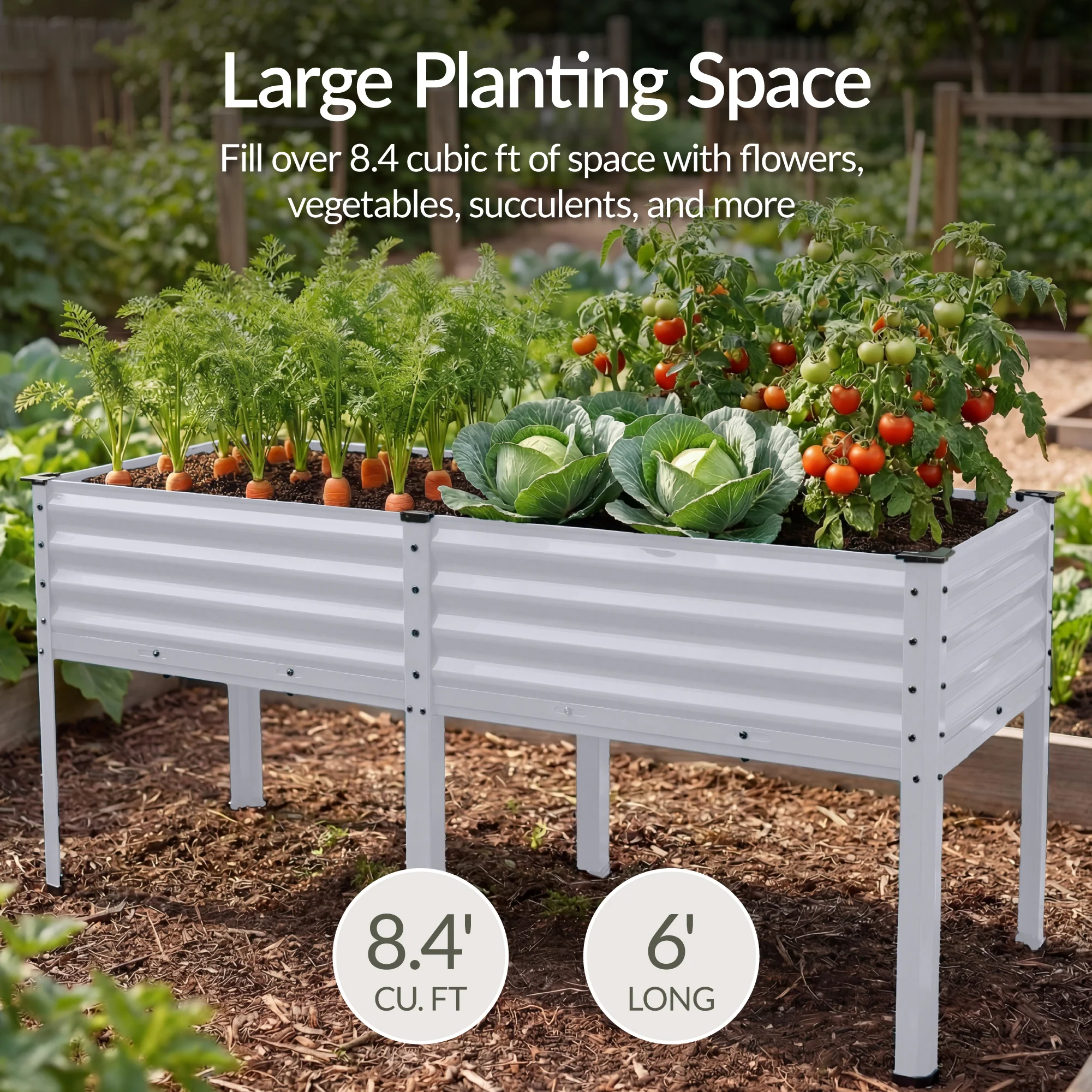 Elevated Galvanized Metal Garden Bed w/ Corner Protectors - 72x24x30in - Image 58