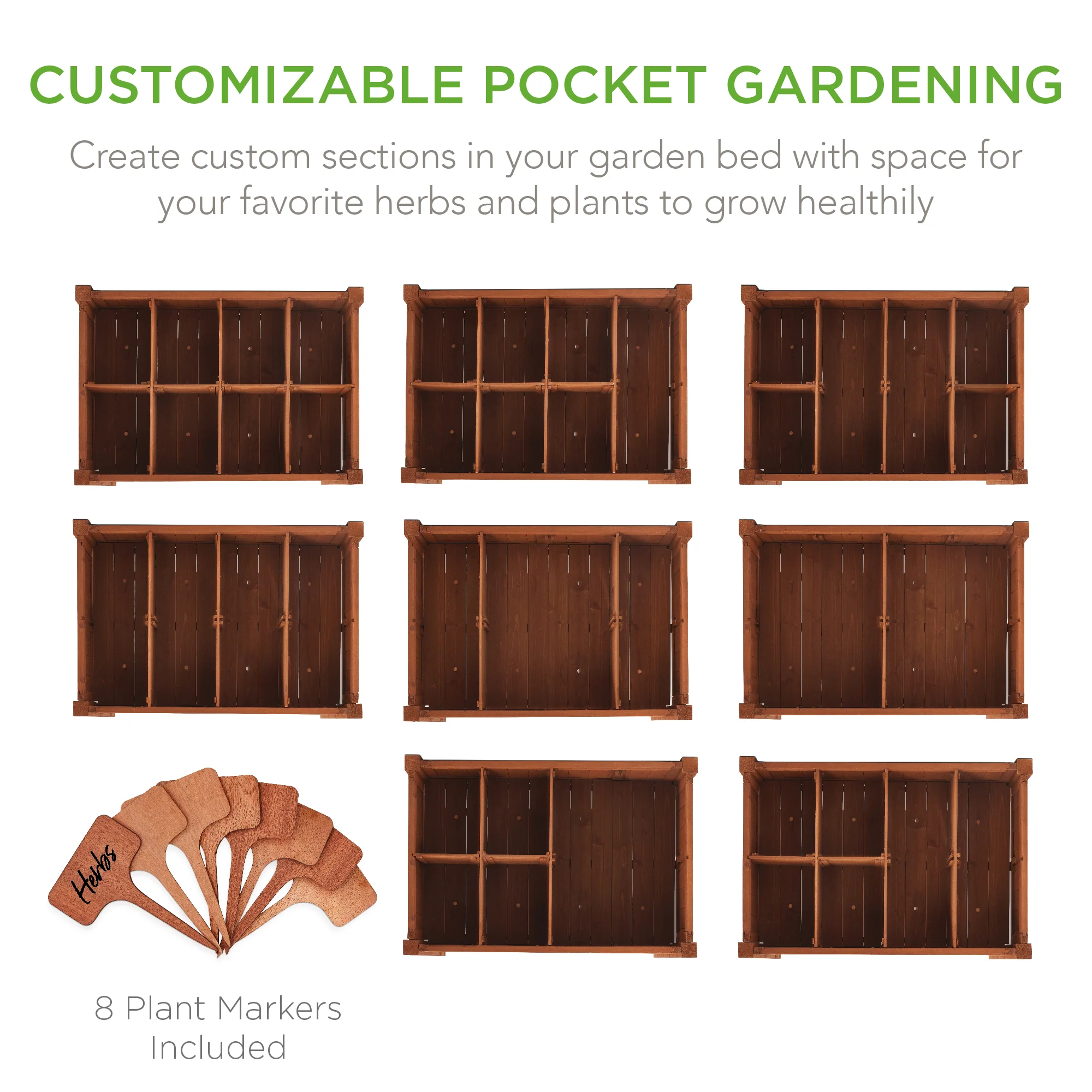 Elevated Mobile Pocket Herb Garden Bed w/ Lockable Wheels, Storage Shelf - Image 2