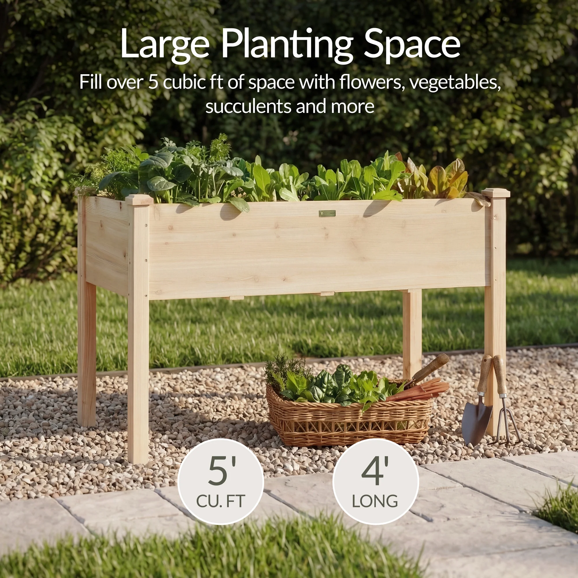 Raised Garden Bed, Elevated Wooden Planter Box w/ Foot Caps - 48x24x30in - Image 10