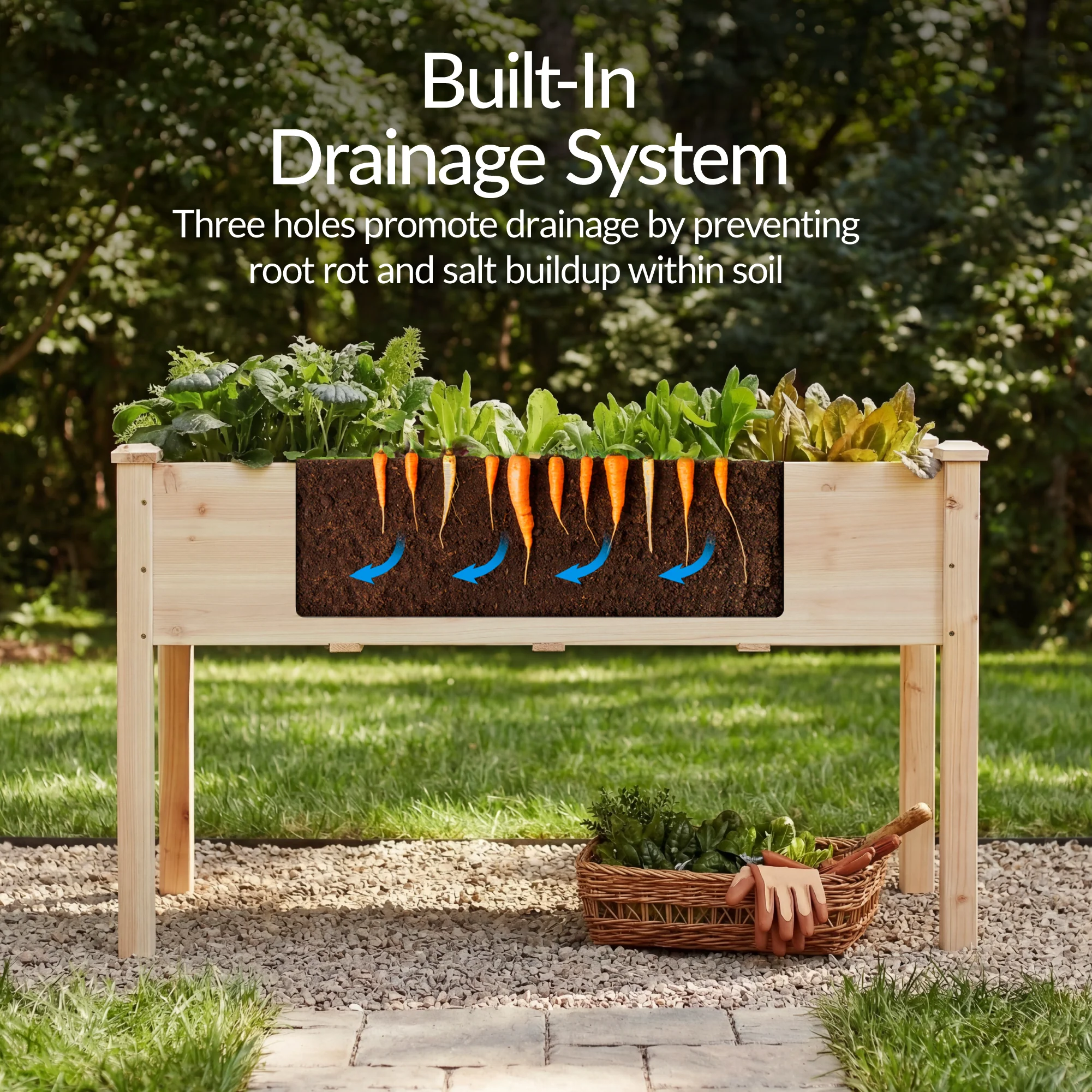 Raised Garden Bed, Elevated Wooden Planter Box w/ Foot Caps - 48x24x30in - Image 19