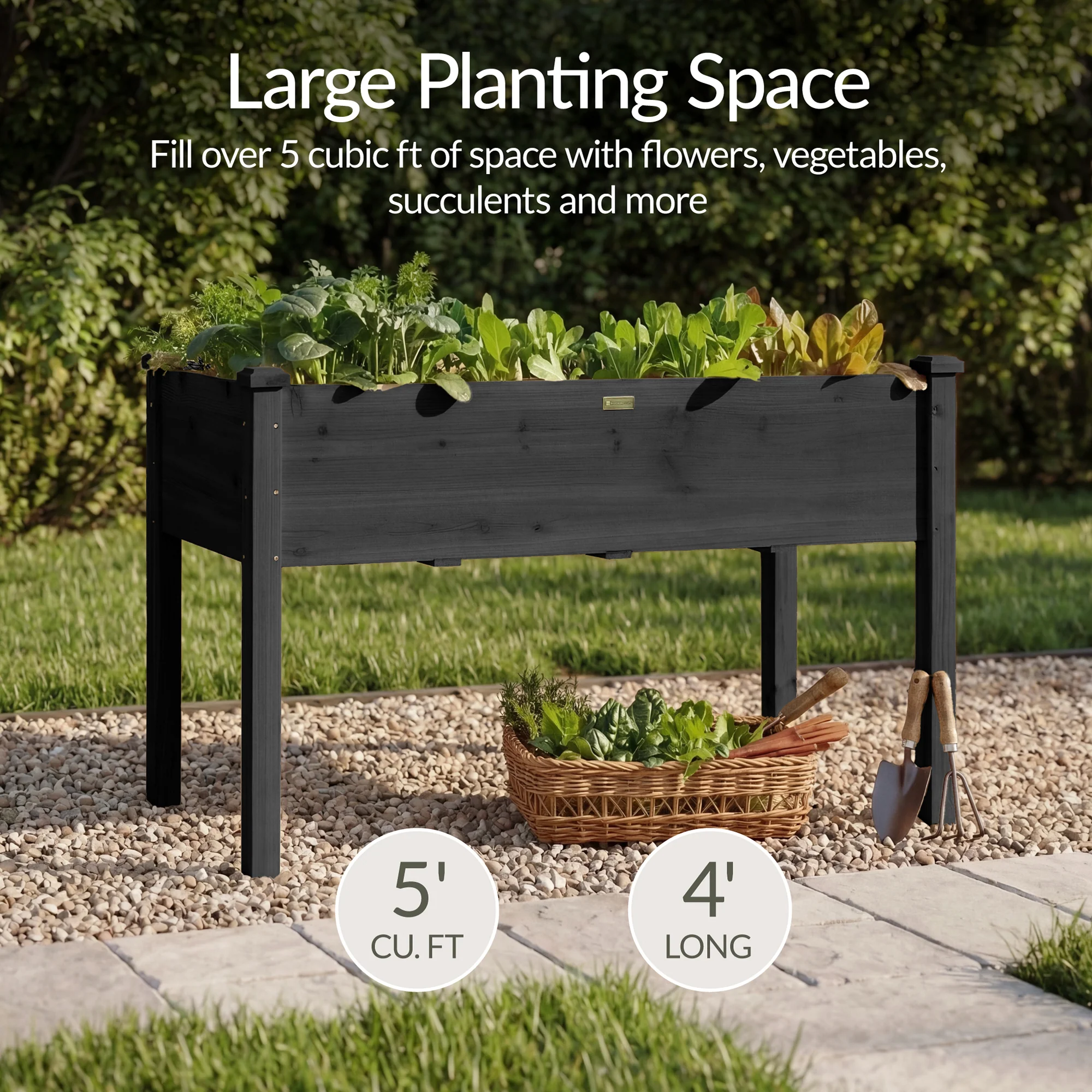 Raised Garden Bed, Elevated Wooden Planter Box w/ Foot Caps - 48x24x30in - Image 24