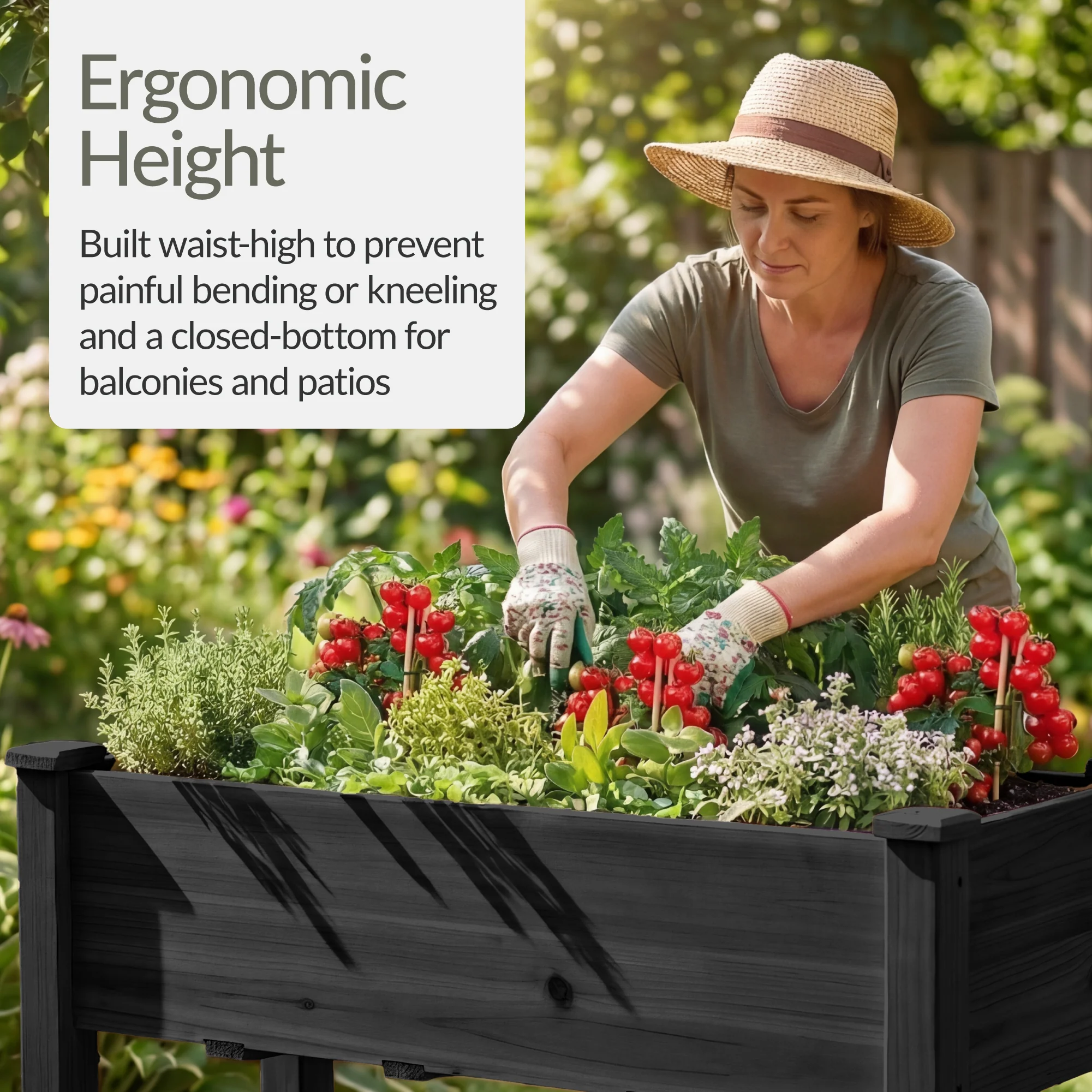 Raised Garden Bed, Elevated Wooden Planter Box w/ Foot Caps - 48x24x30in - Image 25