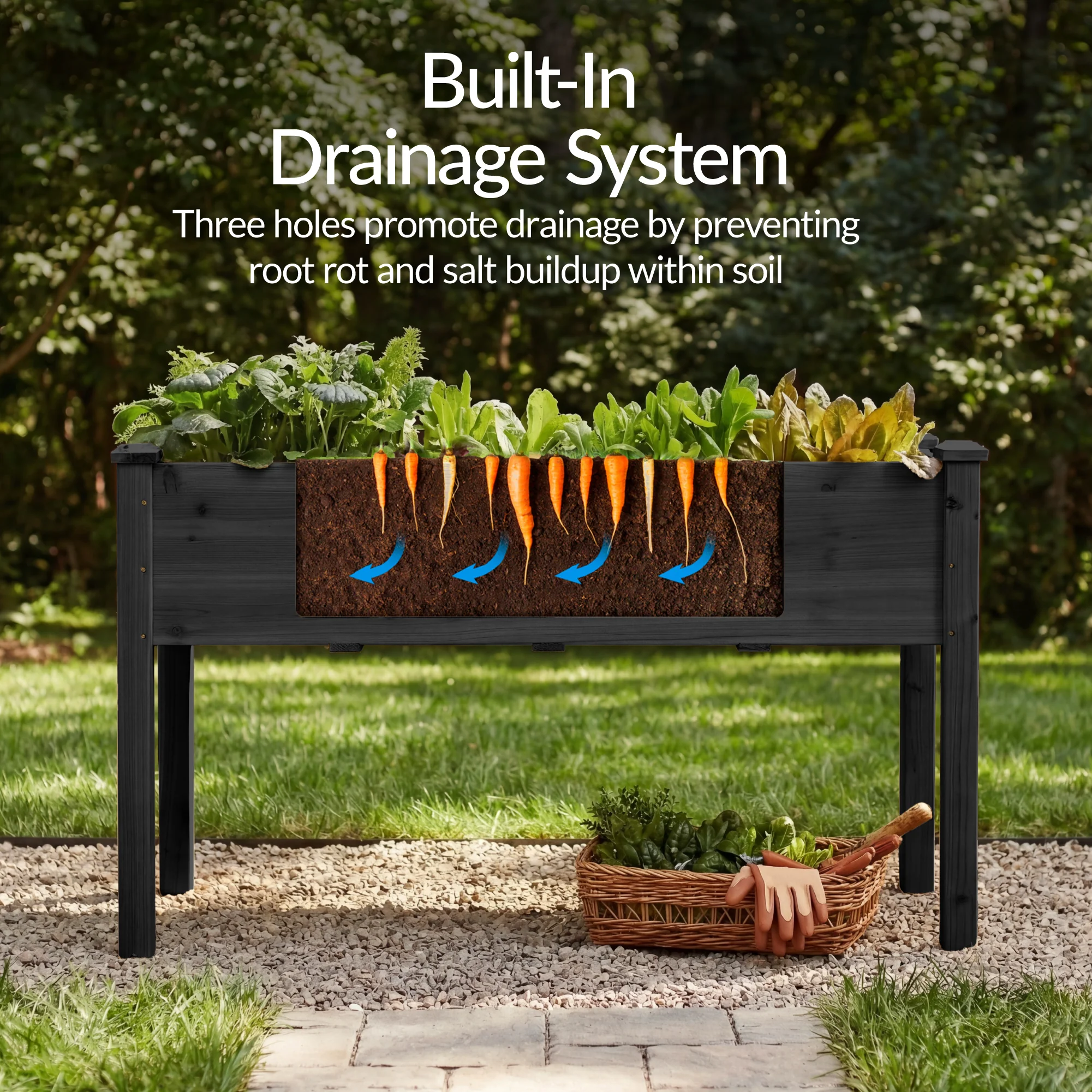 Raised Garden Bed, Elevated Wooden Planter Box w/ Foot Caps - 48x24x30in - Image 26
