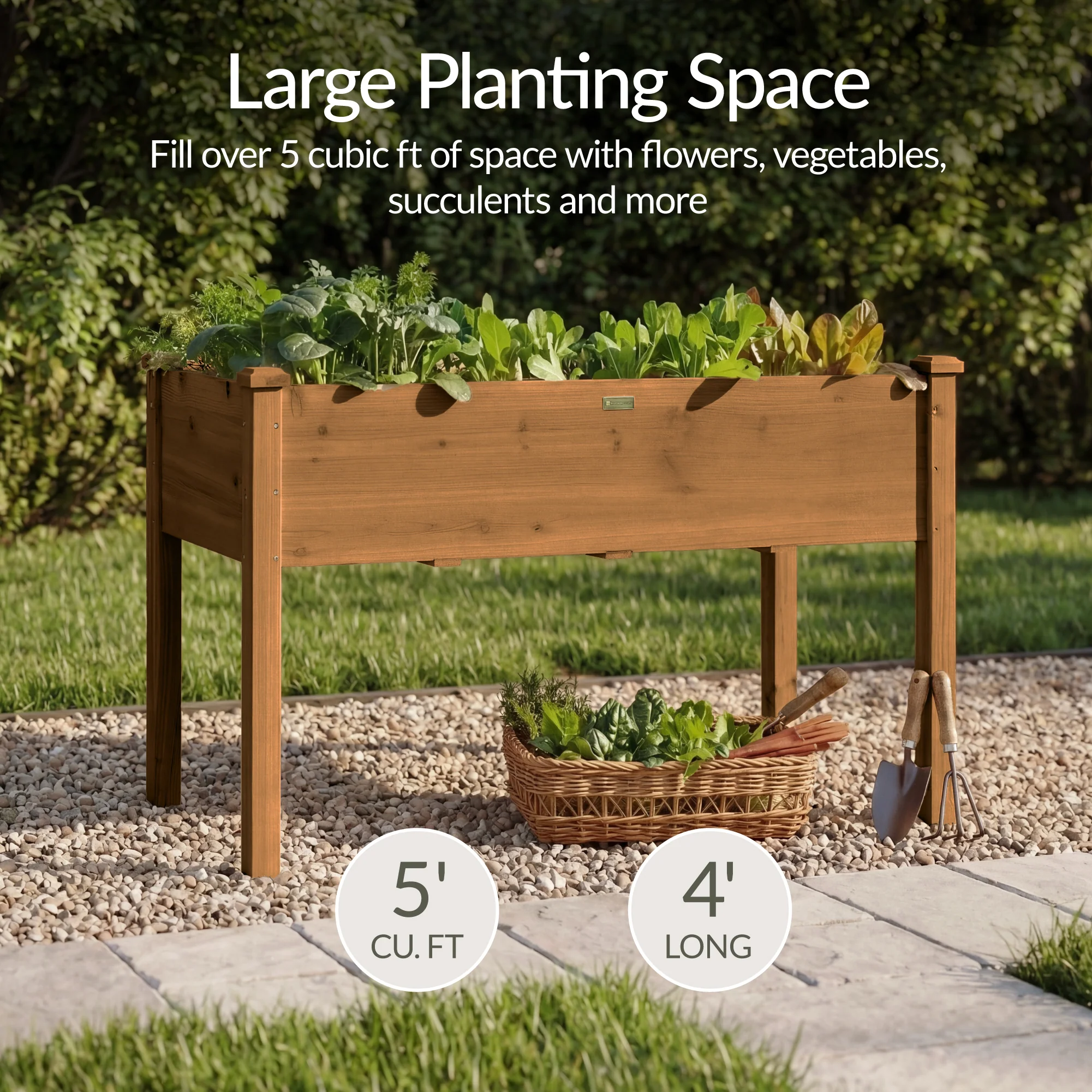 Raised Garden Bed, Elevated Wooden Planter Box w/ Foot Caps - 48x24x30in - Image 3