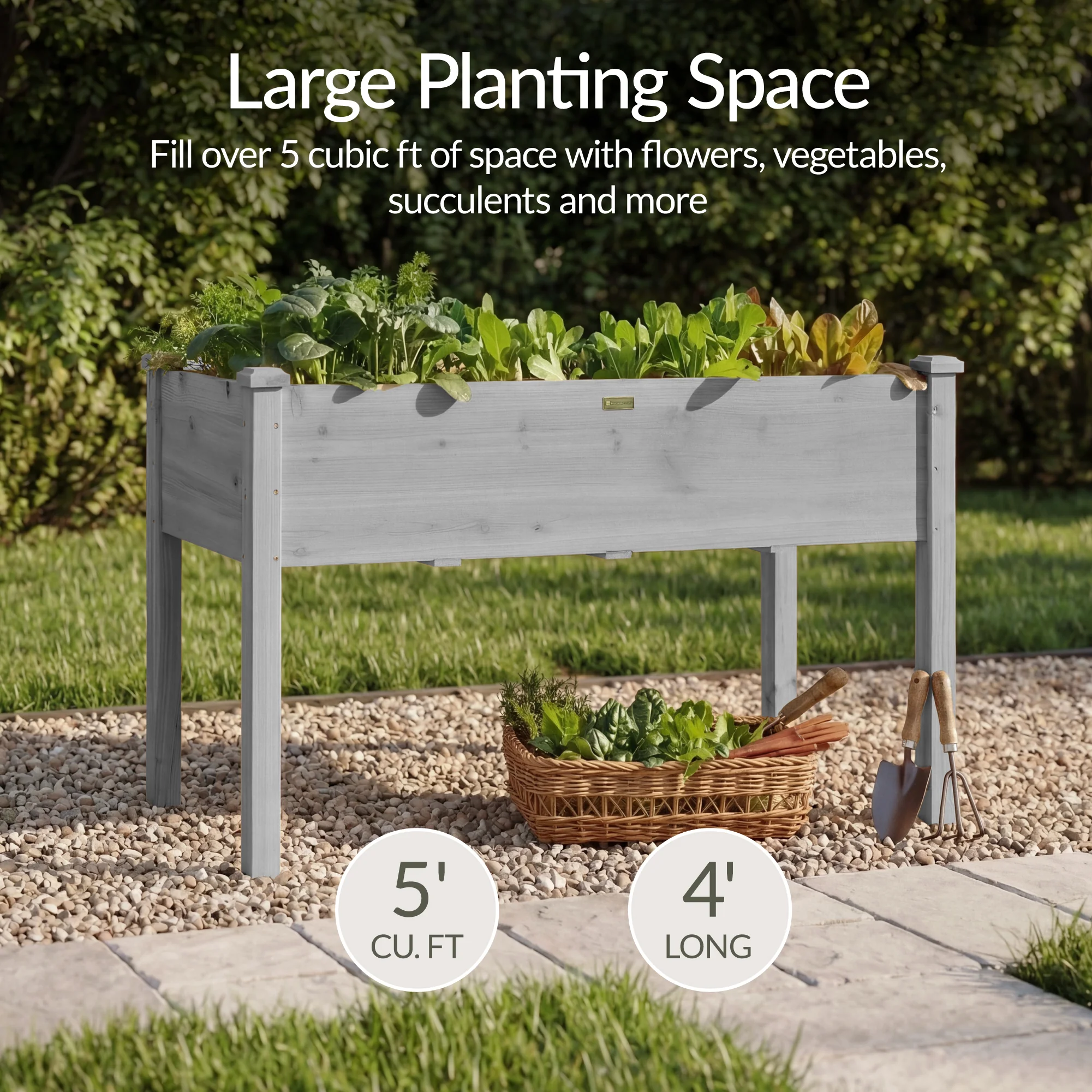 Raised Garden Bed, Elevated Wooden Planter Box w/ Foot Caps - 48x24x30in - Image 31