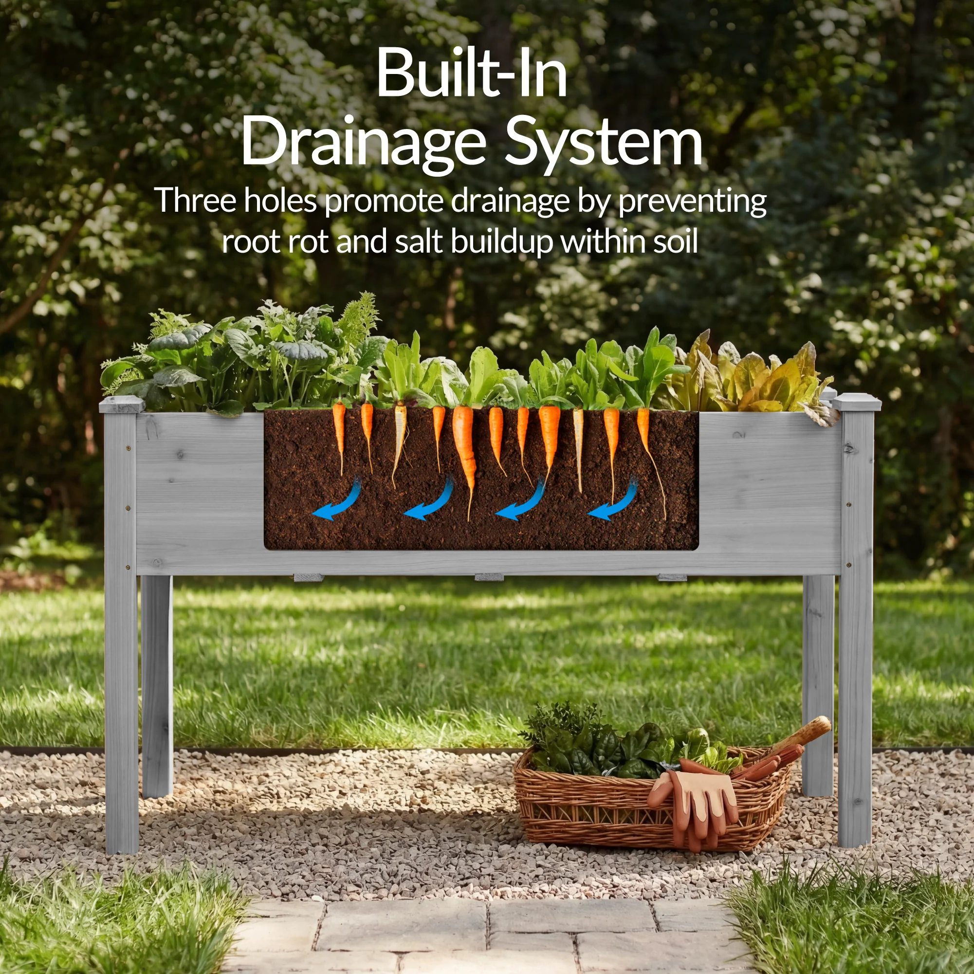 Raised Garden Bed, Elevated Wooden Planter Box w/ Foot Caps - 48x24x30in - Image 33