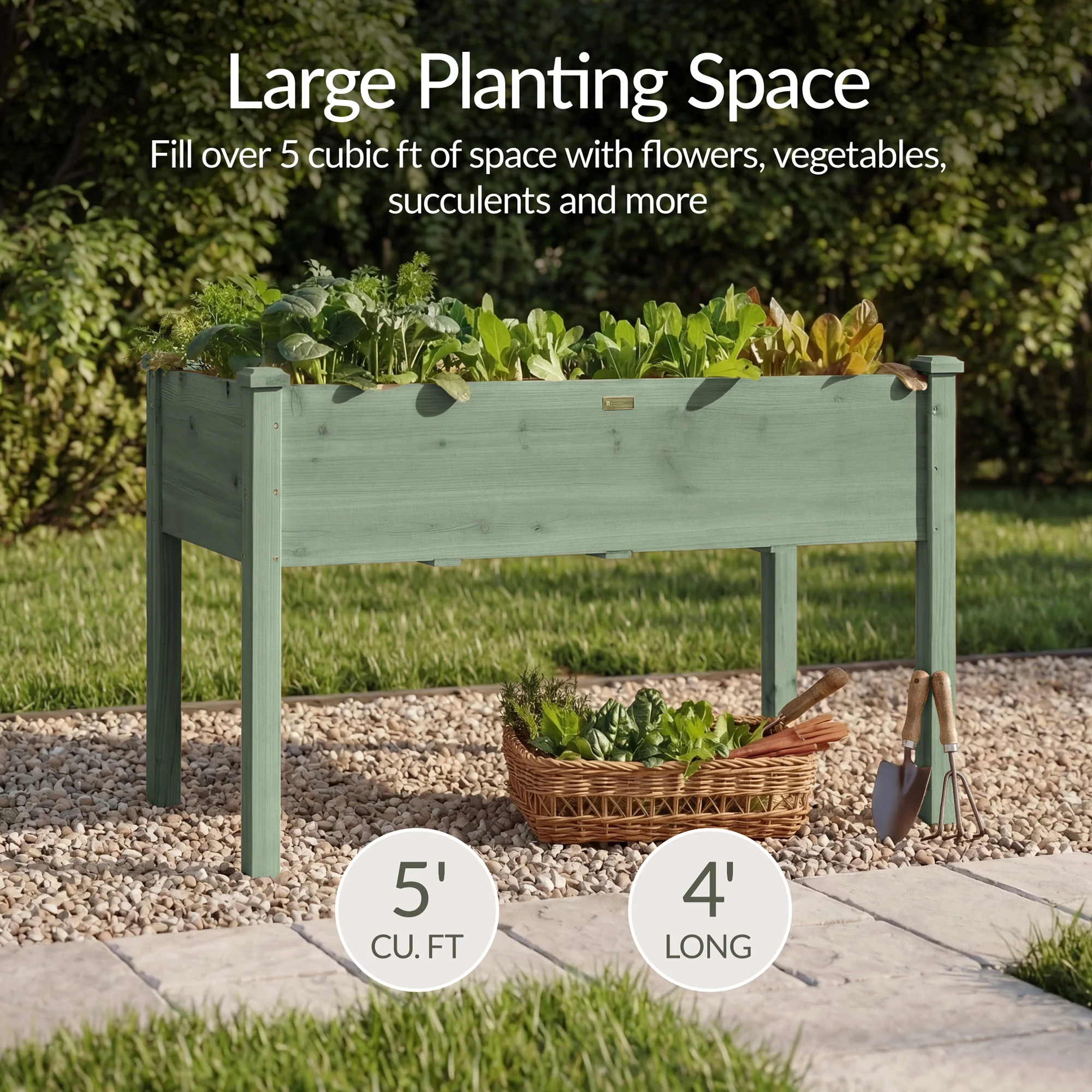 Raised Garden Bed, Elevated Wooden Planter Box w/ Foot Caps - 48x24x30in - Image 38