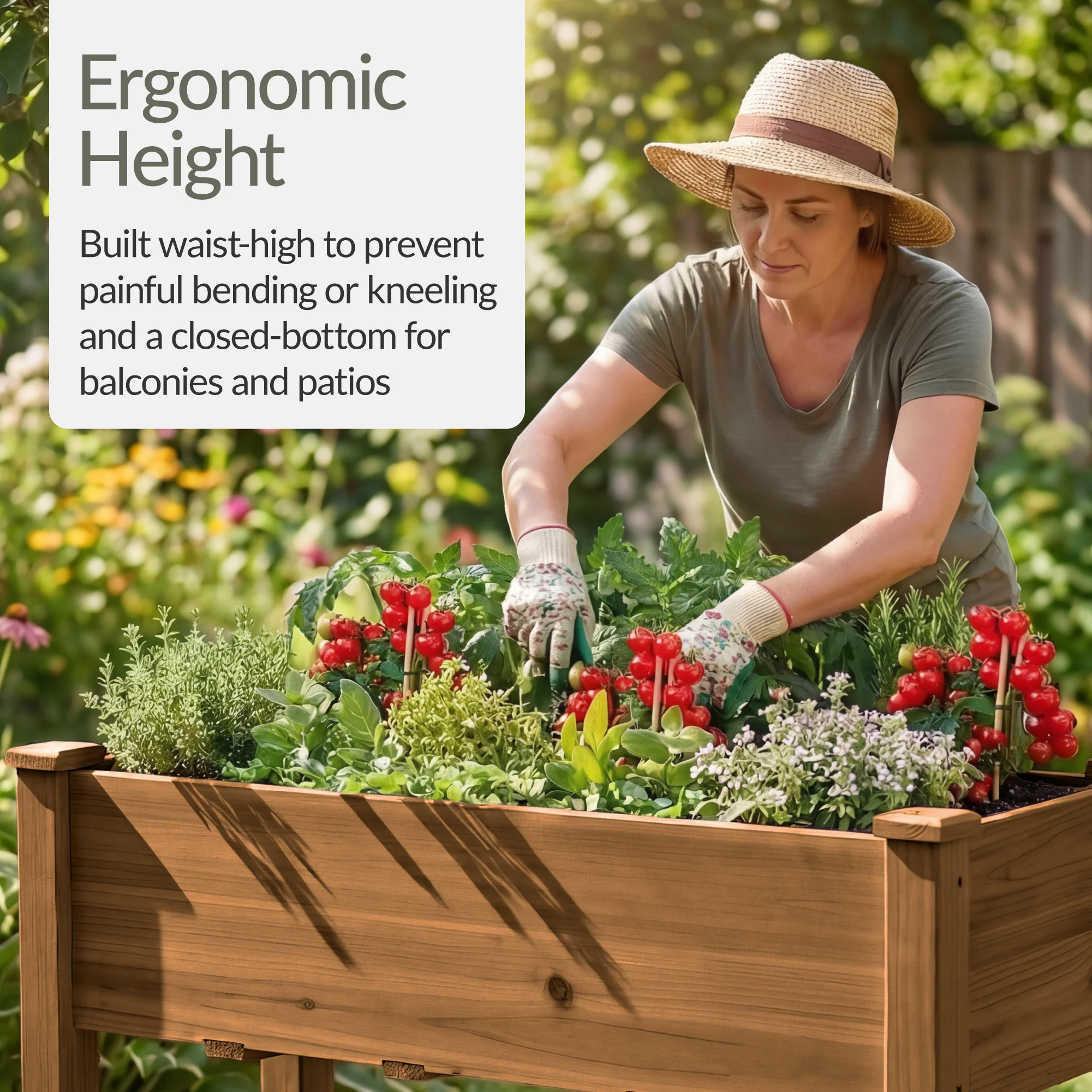 Raised Garden Bed, Elevated Wooden Planter Box w/ Foot Caps - 48x24x30in - Image 4