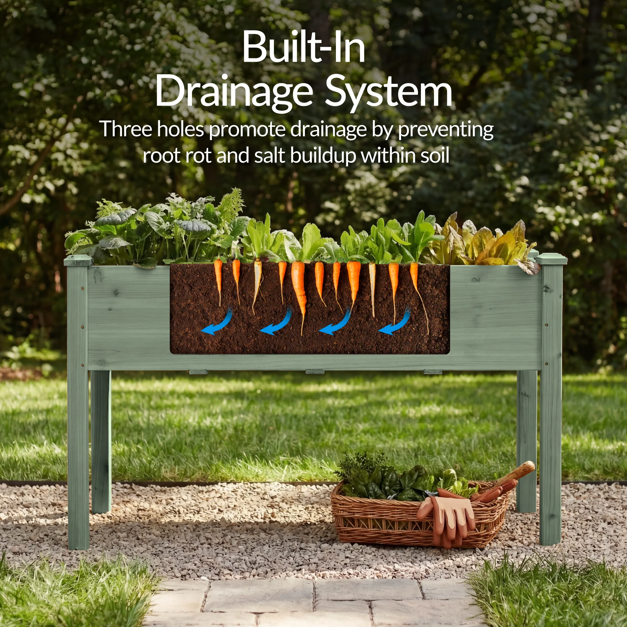 Raised Garden Bed, Elevated Wooden Planter Box w/ Foot Caps - 48x24x30in - Image 40