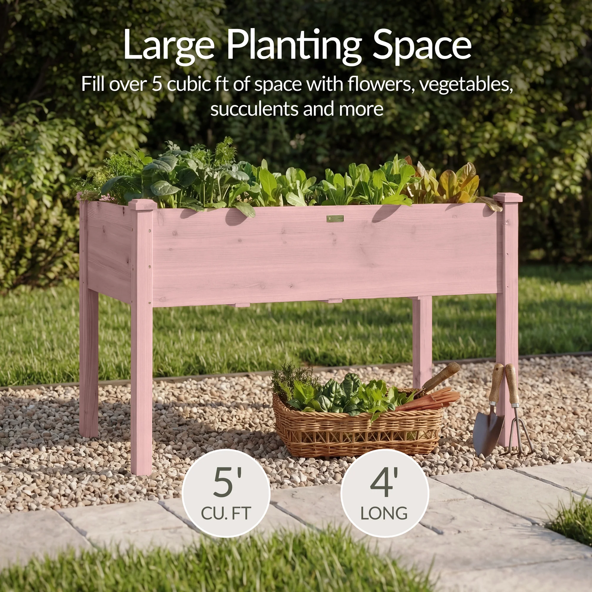Raised Garden Bed, Elevated Wooden Planter Box w/ Foot Caps - 48x24x30in - Image 45