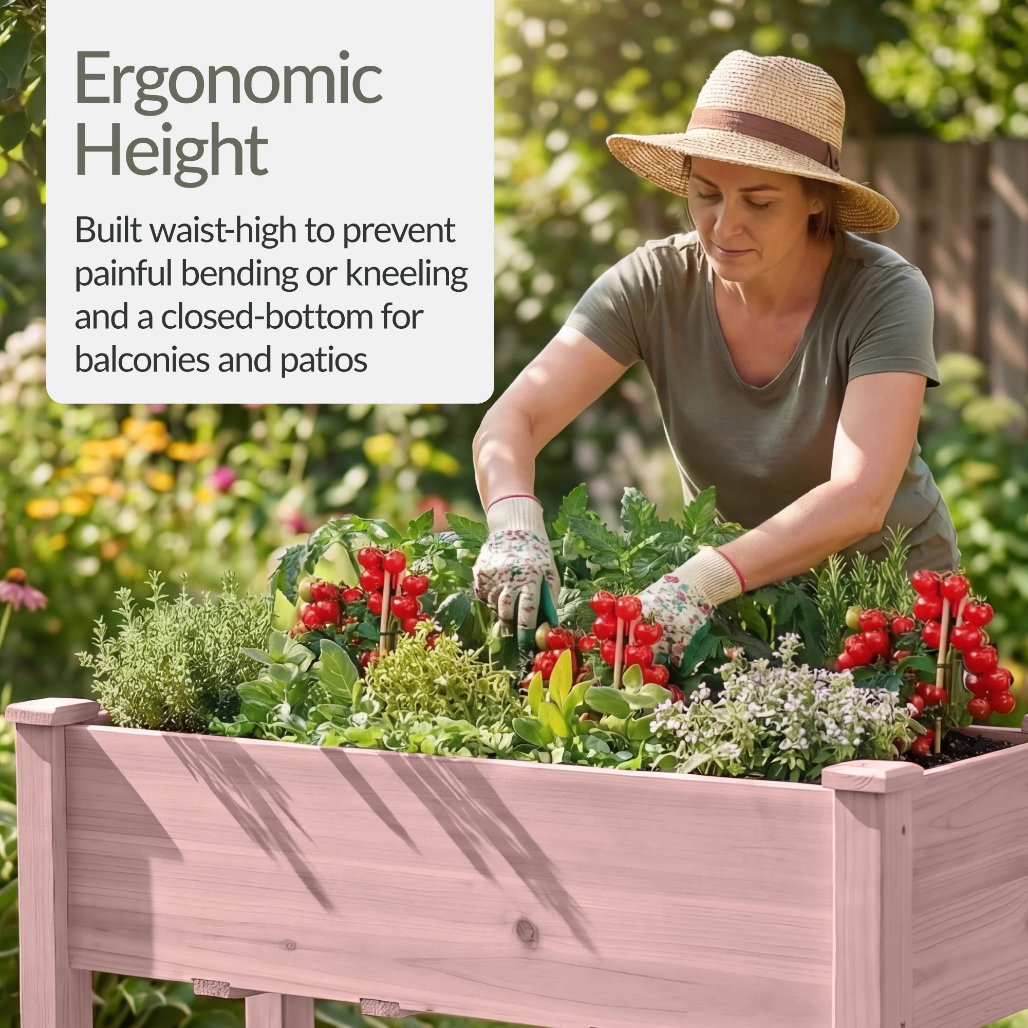 Raised Garden Bed, Elevated Wooden Planter Box w/ Foot Caps - 48x24x30in - Image 46