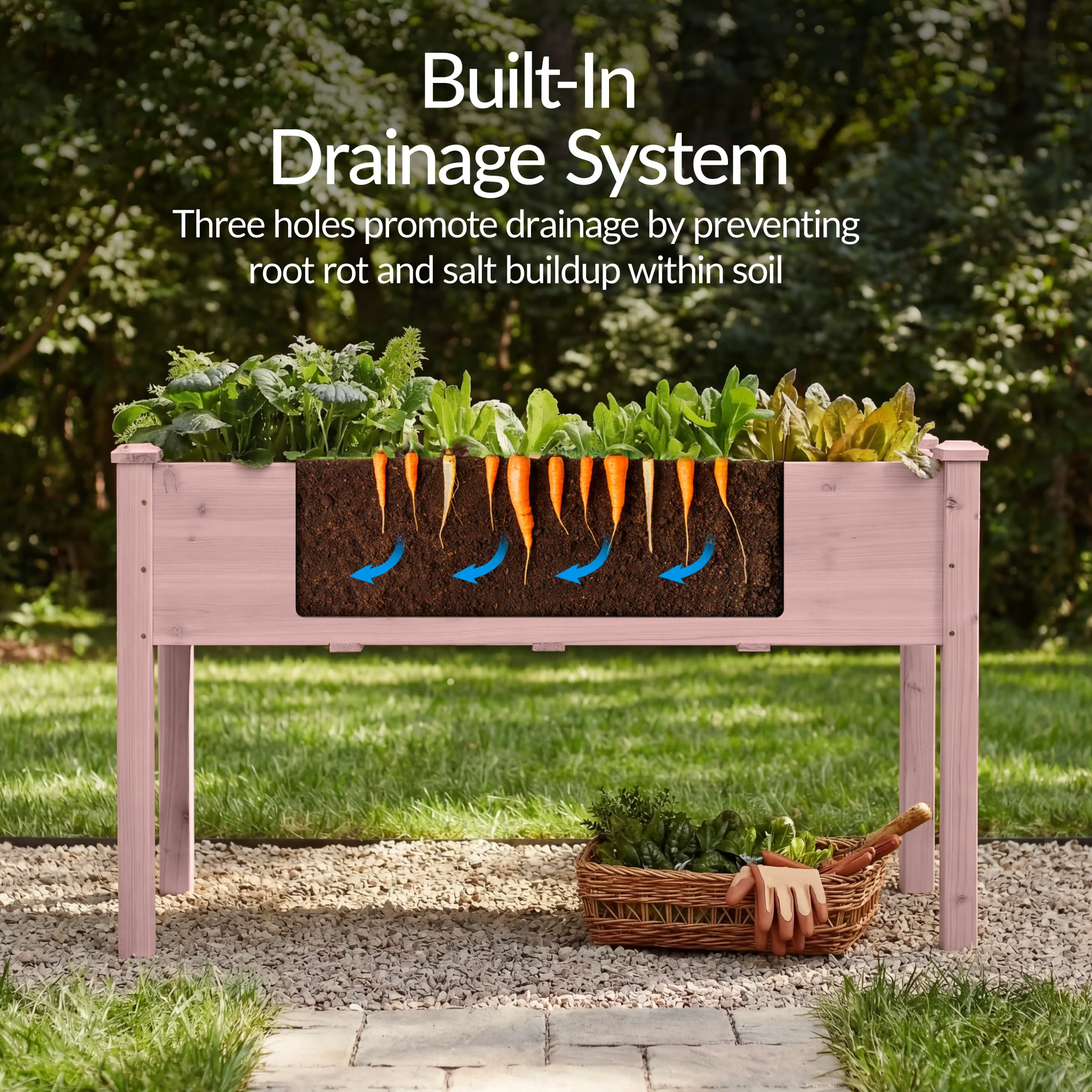 Raised Garden Bed, Elevated Wooden Planter Box w/ Foot Caps - 48x24x30in - Image 47