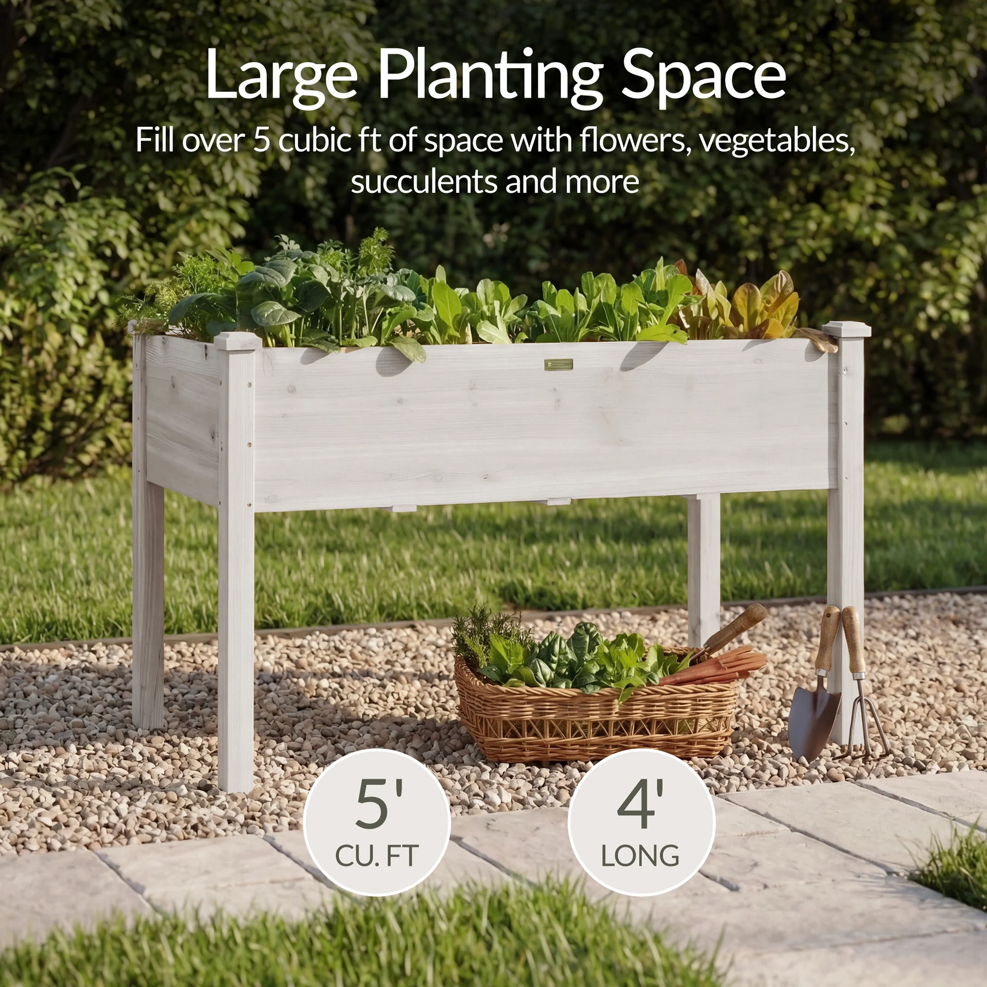 Raised Garden Bed, Elevated Wooden Planter Box w/ Foot Caps - 48x24x30in - Image 52