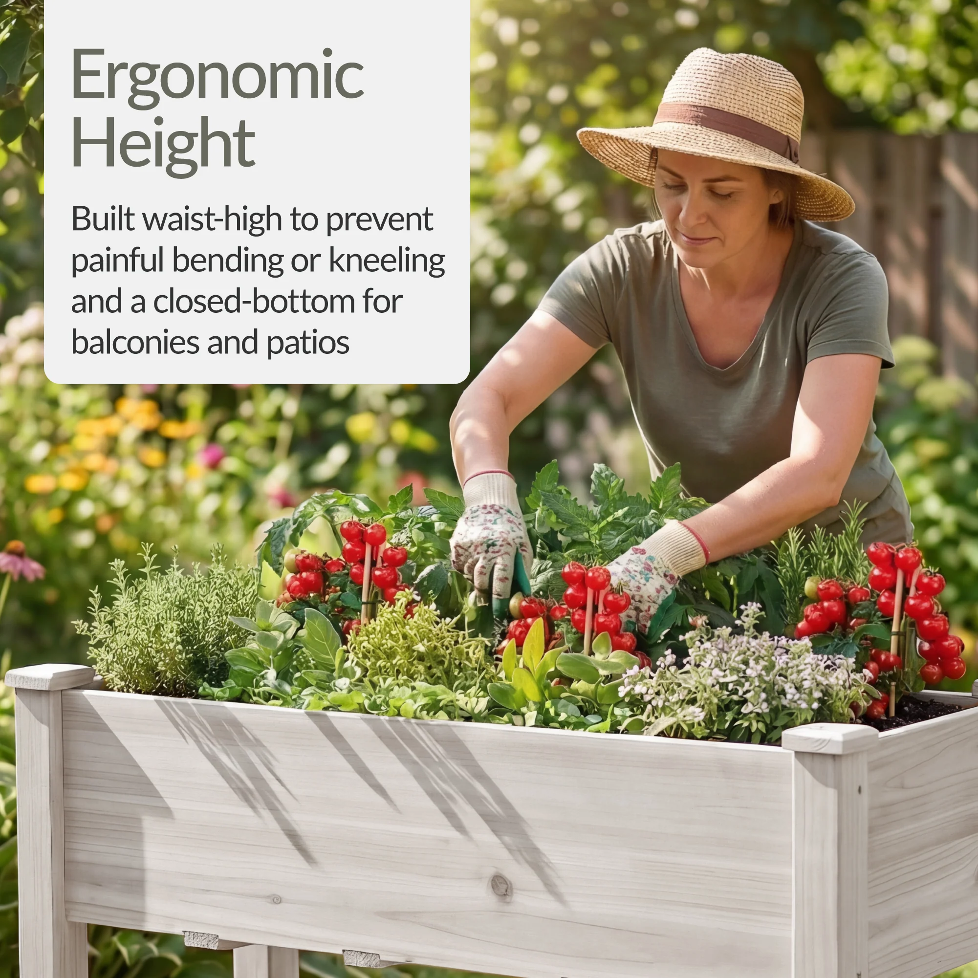 Raised Garden Bed, Elevated Wooden Planter Box w/ Foot Caps - 48x24x30in - Image 53