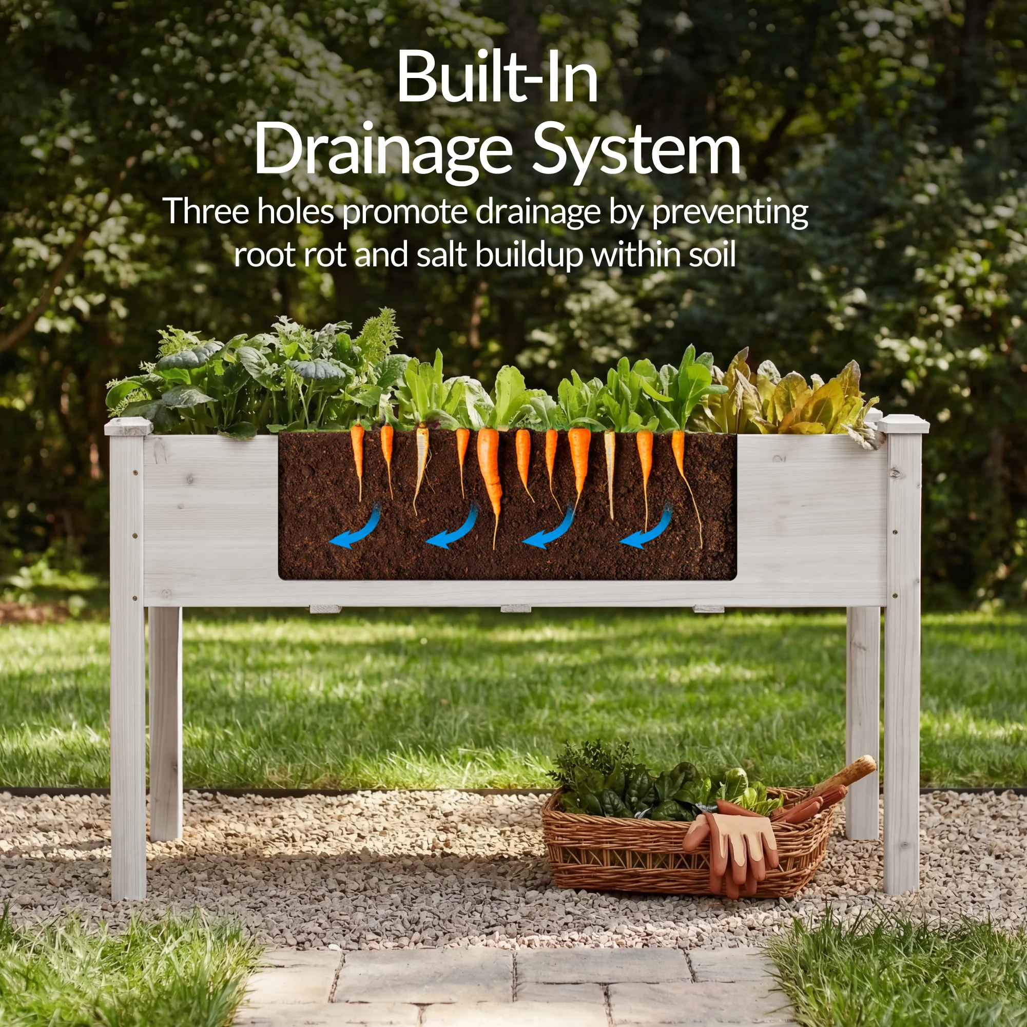 Raised Garden Bed, Elevated Wooden Planter Box w/ Foot Caps - 48x24x30in - Image 54