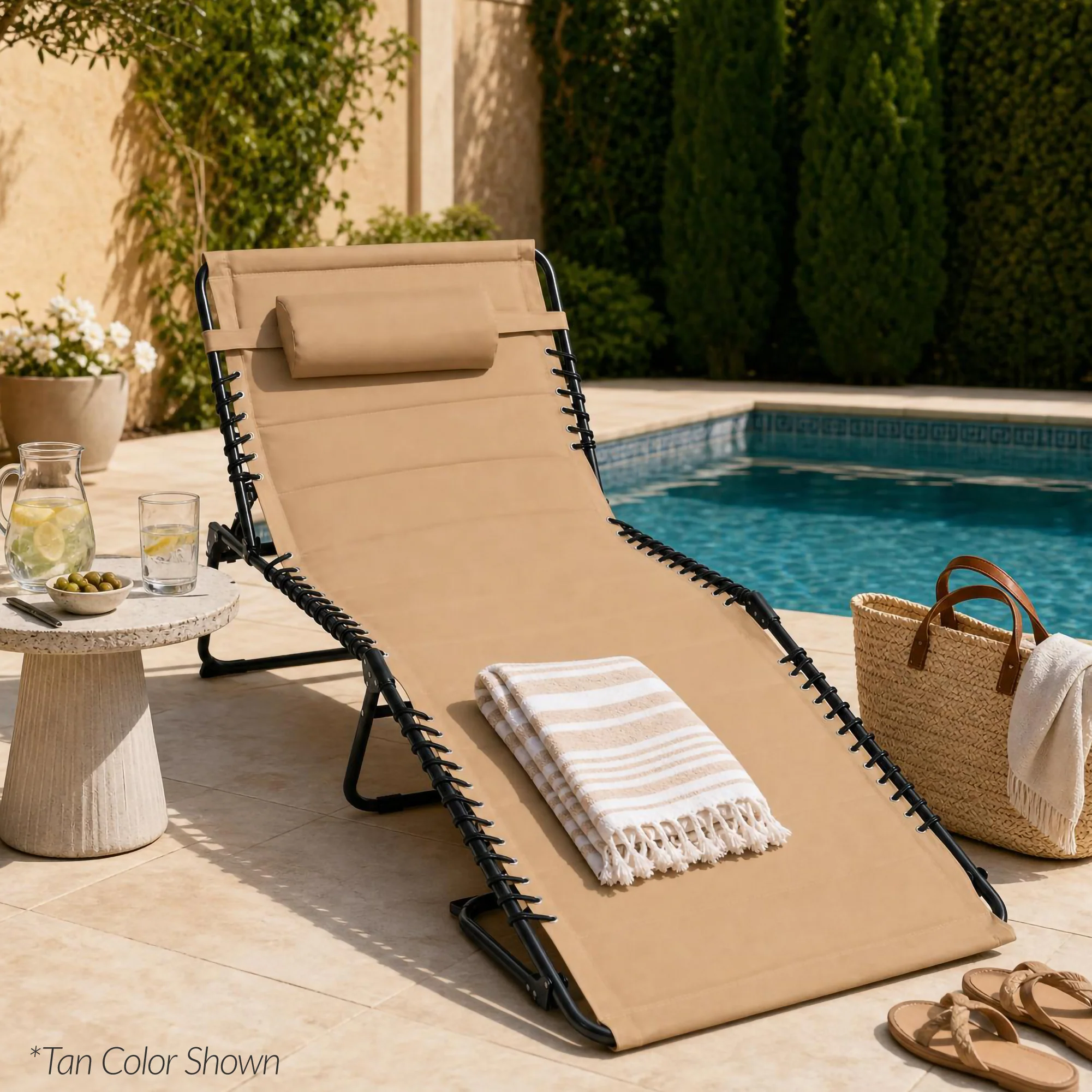 Extra Wide Padded Patio Chaise Lounge Chair, Portable Recliner 8 Positions - Image 11