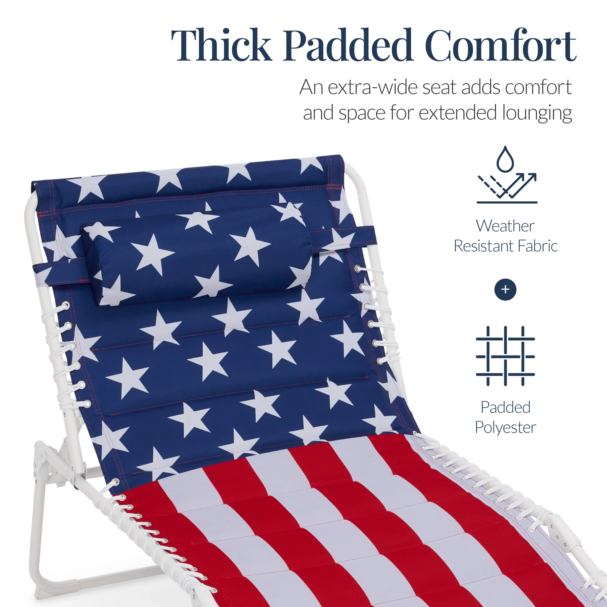 Extra Wide Padded Patio Chaise Lounge Chair, Portable Recliner 8 Positions - Image 13