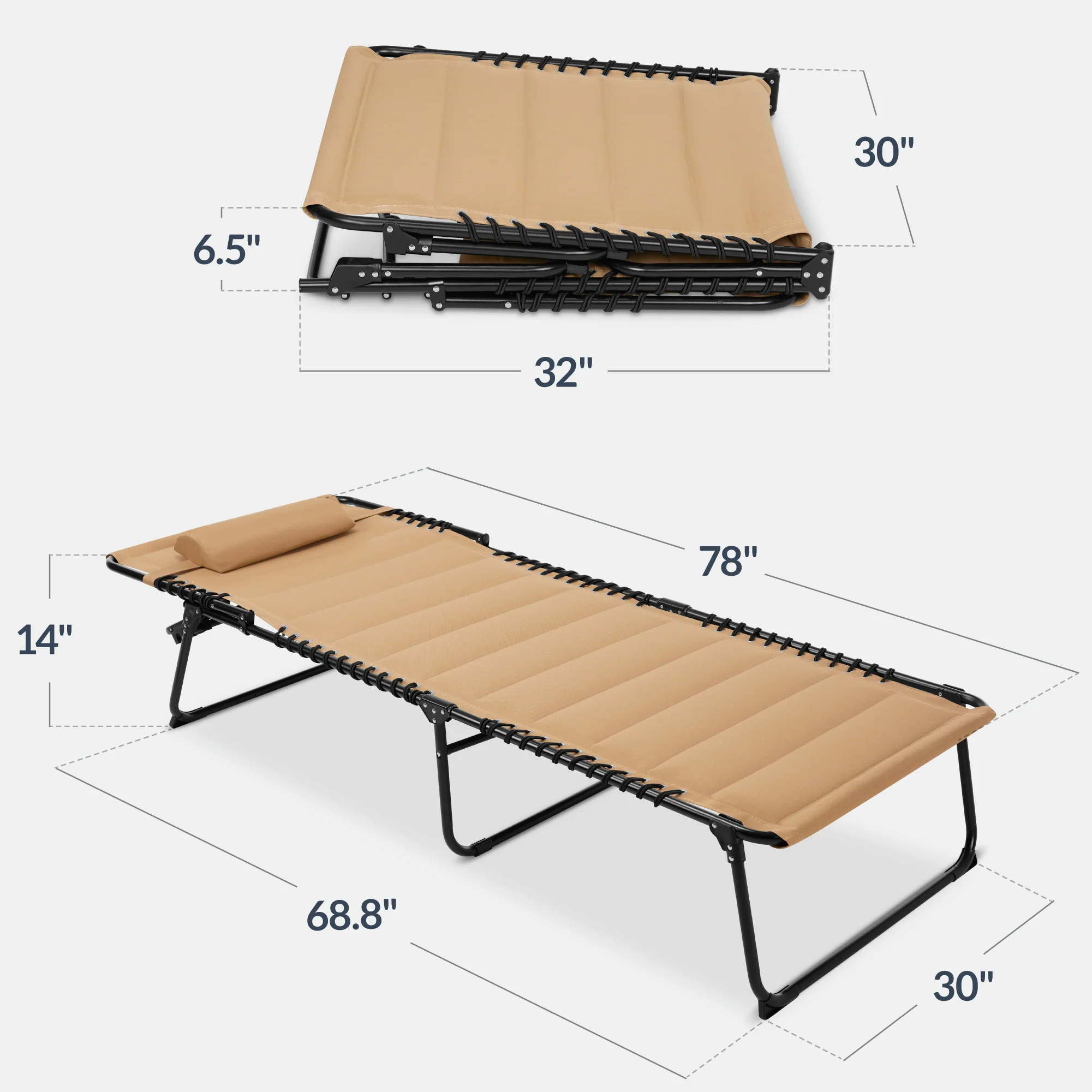 Extra Wide Padded Patio Chaise Lounge Chair, Portable Recliner 8 Positions - Image 18