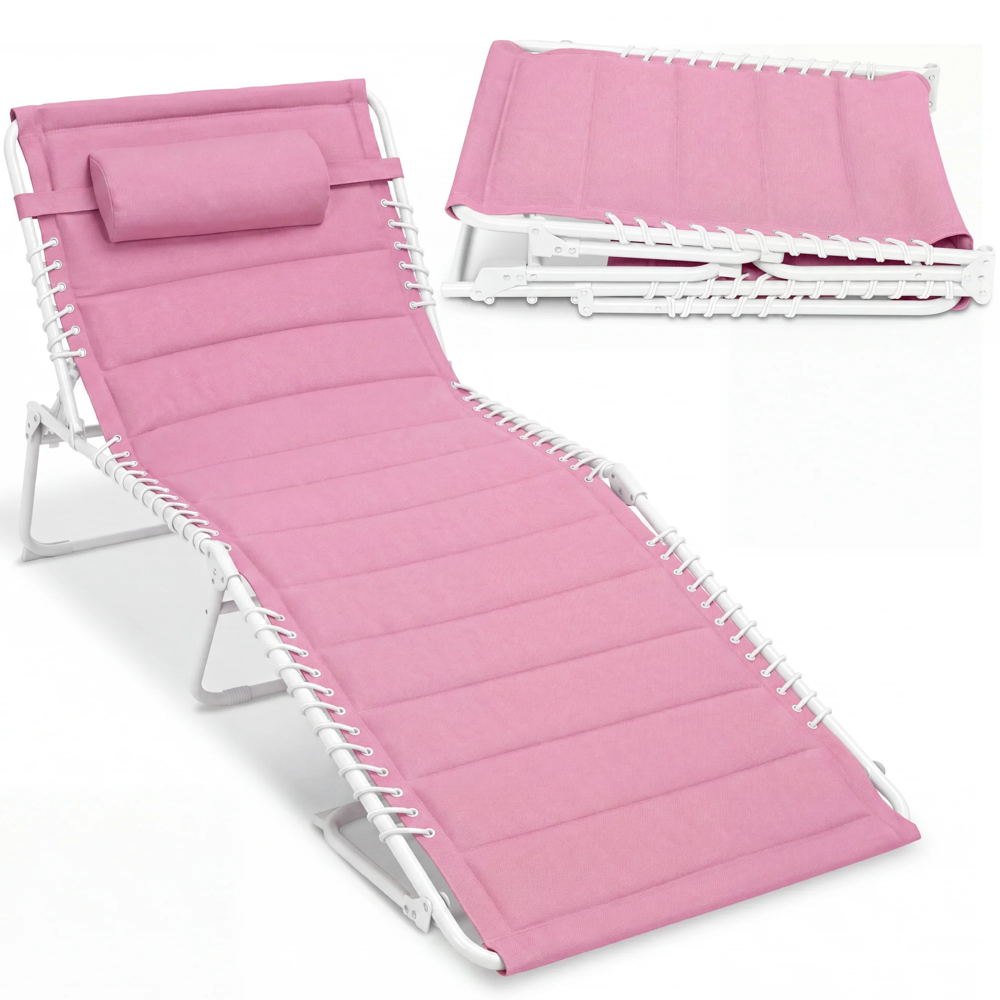 Extra Wide Padded Patio Chaise Lounge Chair, Portable Recliner 8 Positions - Image 25