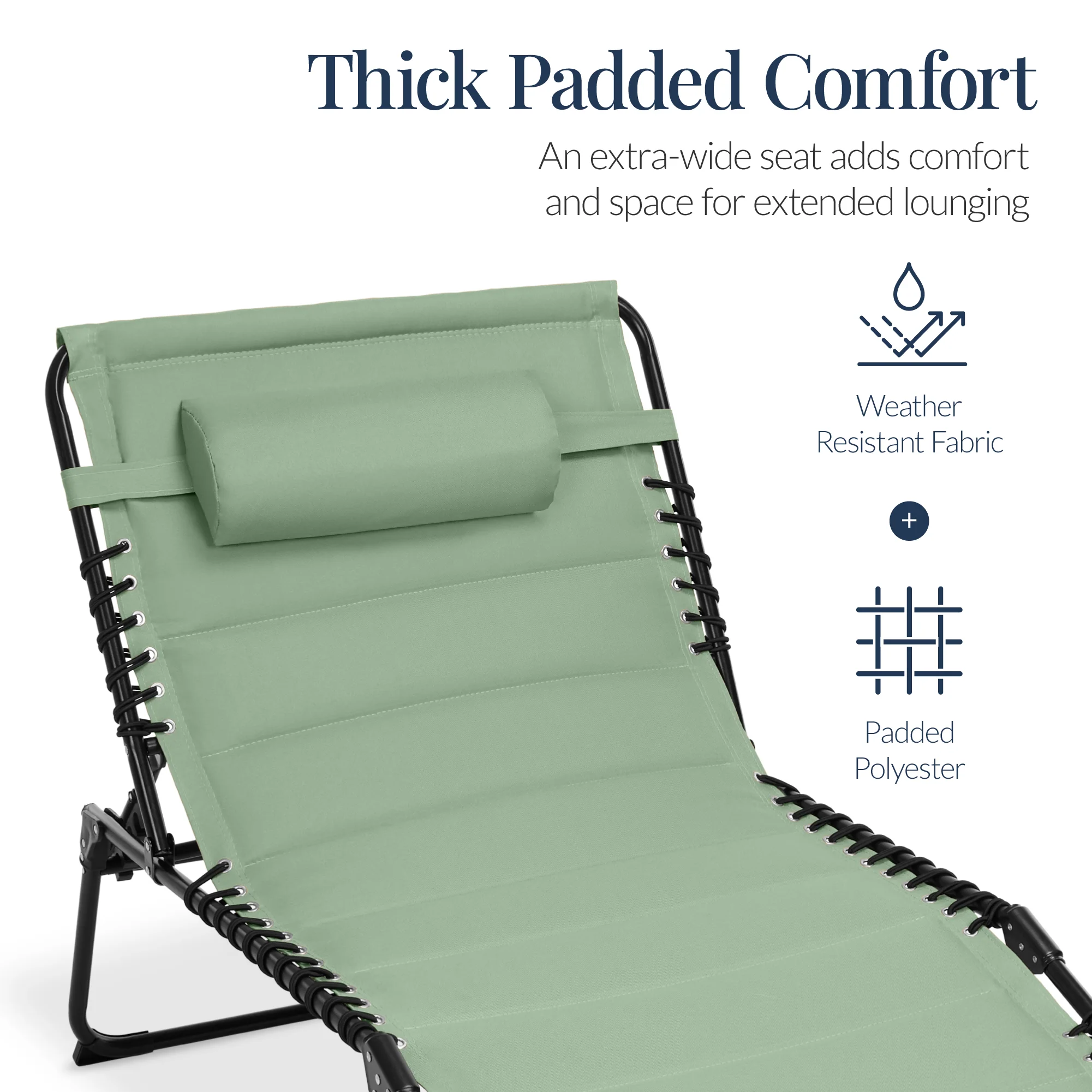 Extra Wide Padded Patio Chaise Lounge Chair, Portable Recliner 8 Positions - Image 37