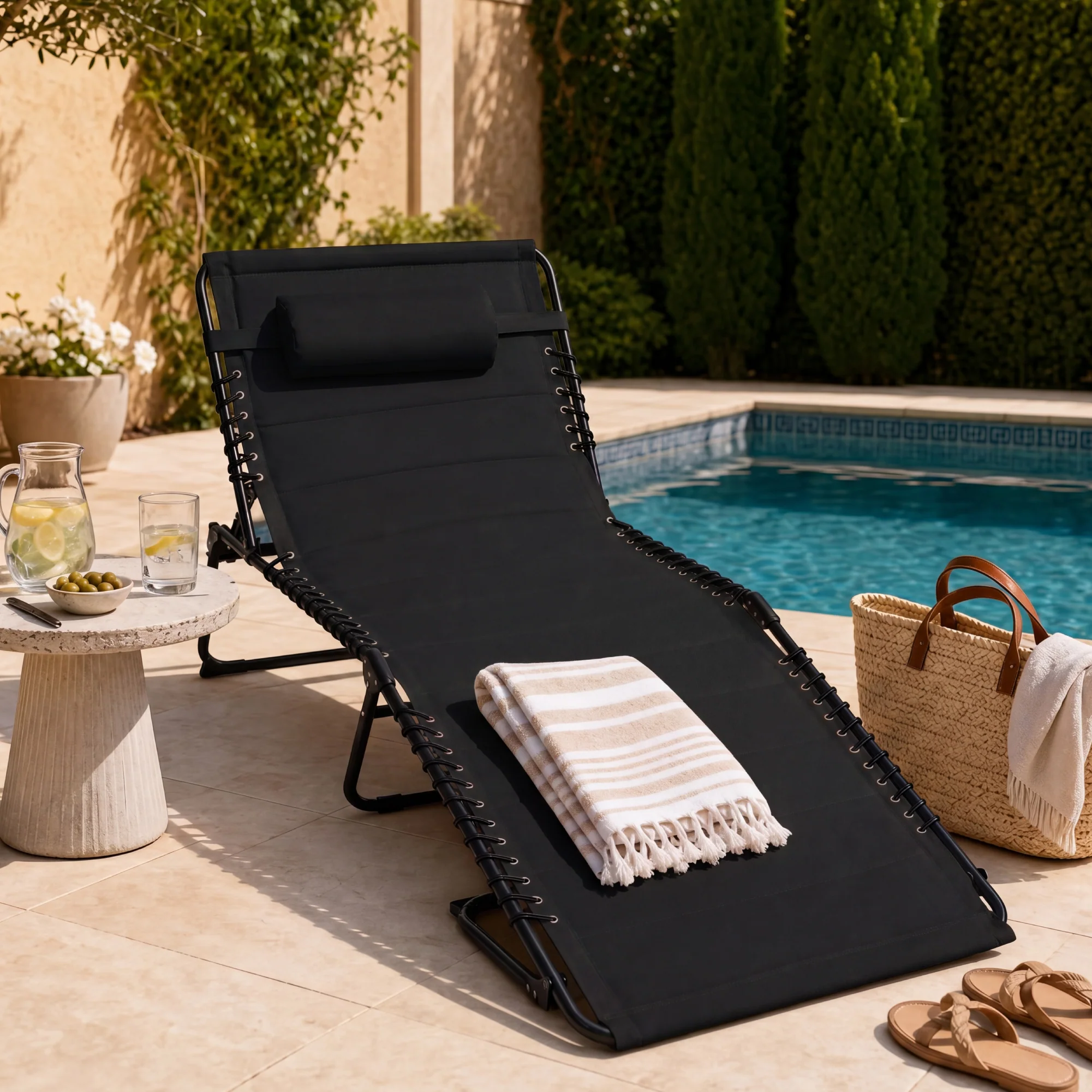 Extra Wide Padded Patio Chaise Lounge Chair, Portable Recliner 8 Positions - Image 43