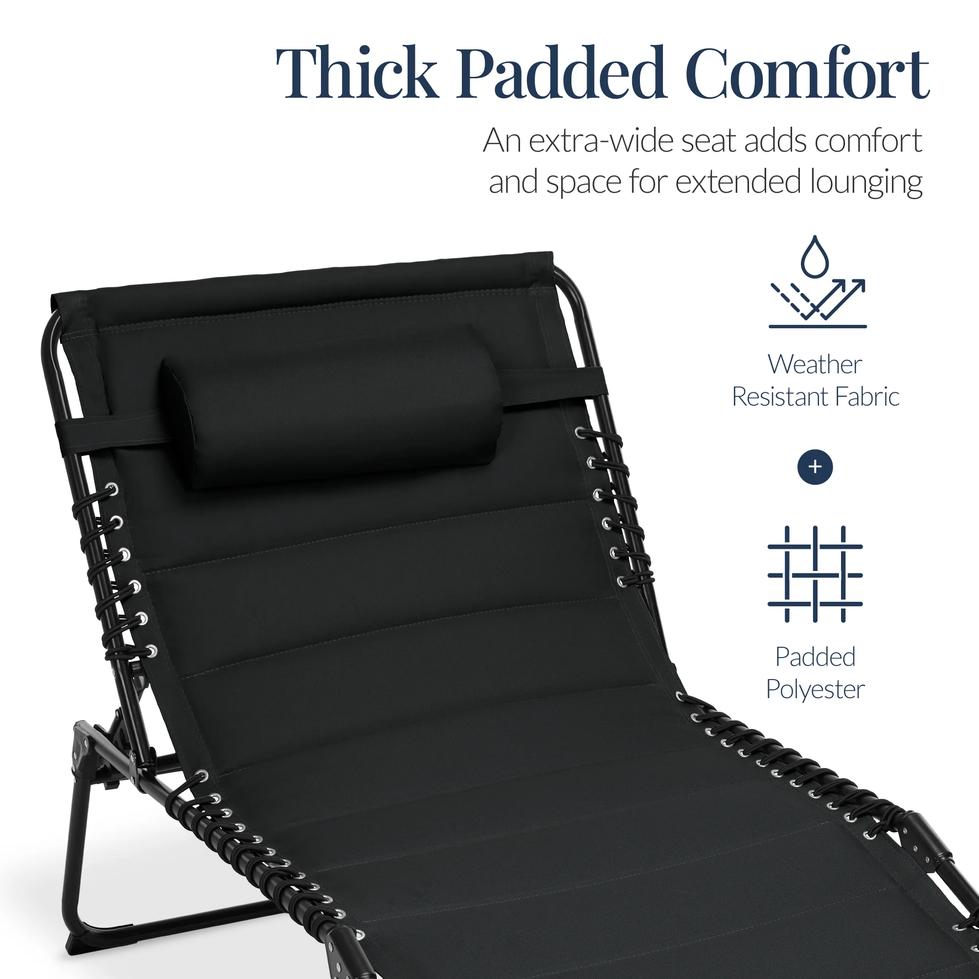 Extra Wide Padded Patio Chaise Lounge Chair, Portable Recliner 8 Positions - Image 45