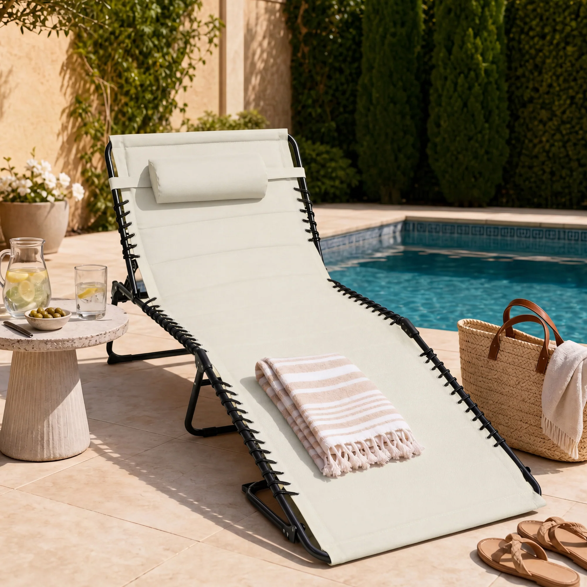 Extra Wide Padded Patio Chaise Lounge Chair, Portable Recliner 8 Positions - Image 51