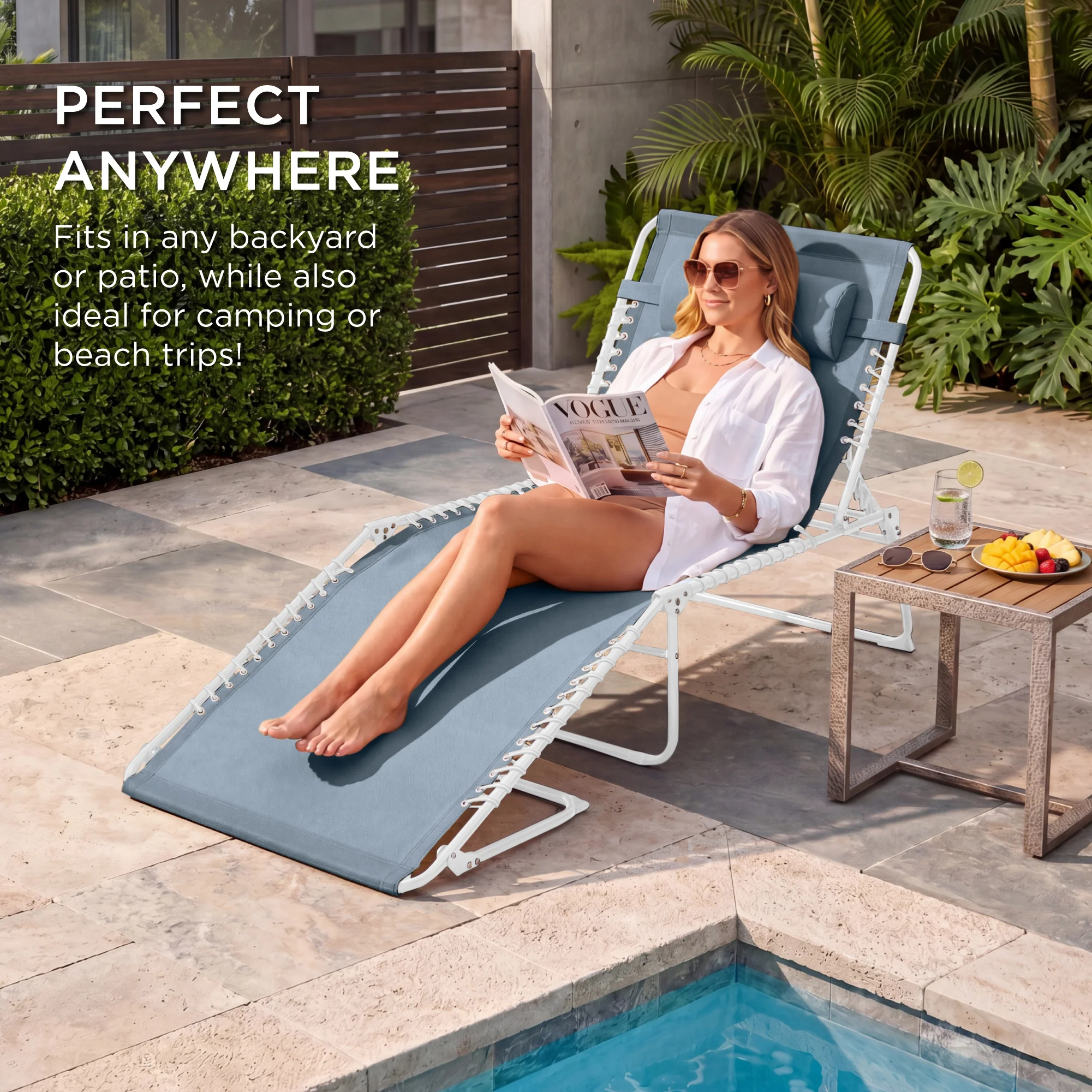 Extra Wide Patio Chaise Lounge Chair, Portable Folding Recliner - Image 35