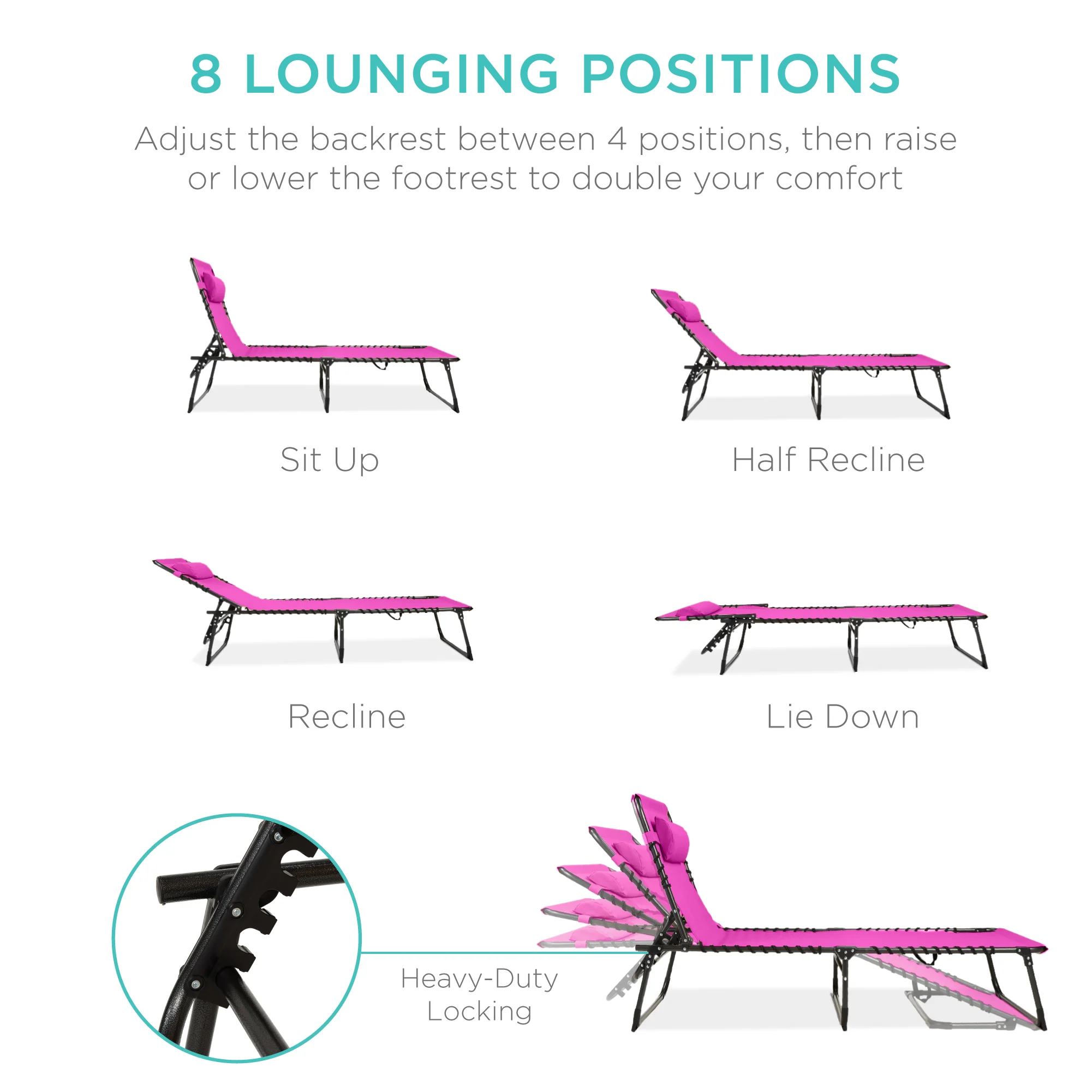 Extra Wide Patio Chaise Lounge Chair, Portable Folding Recliner - Image 50