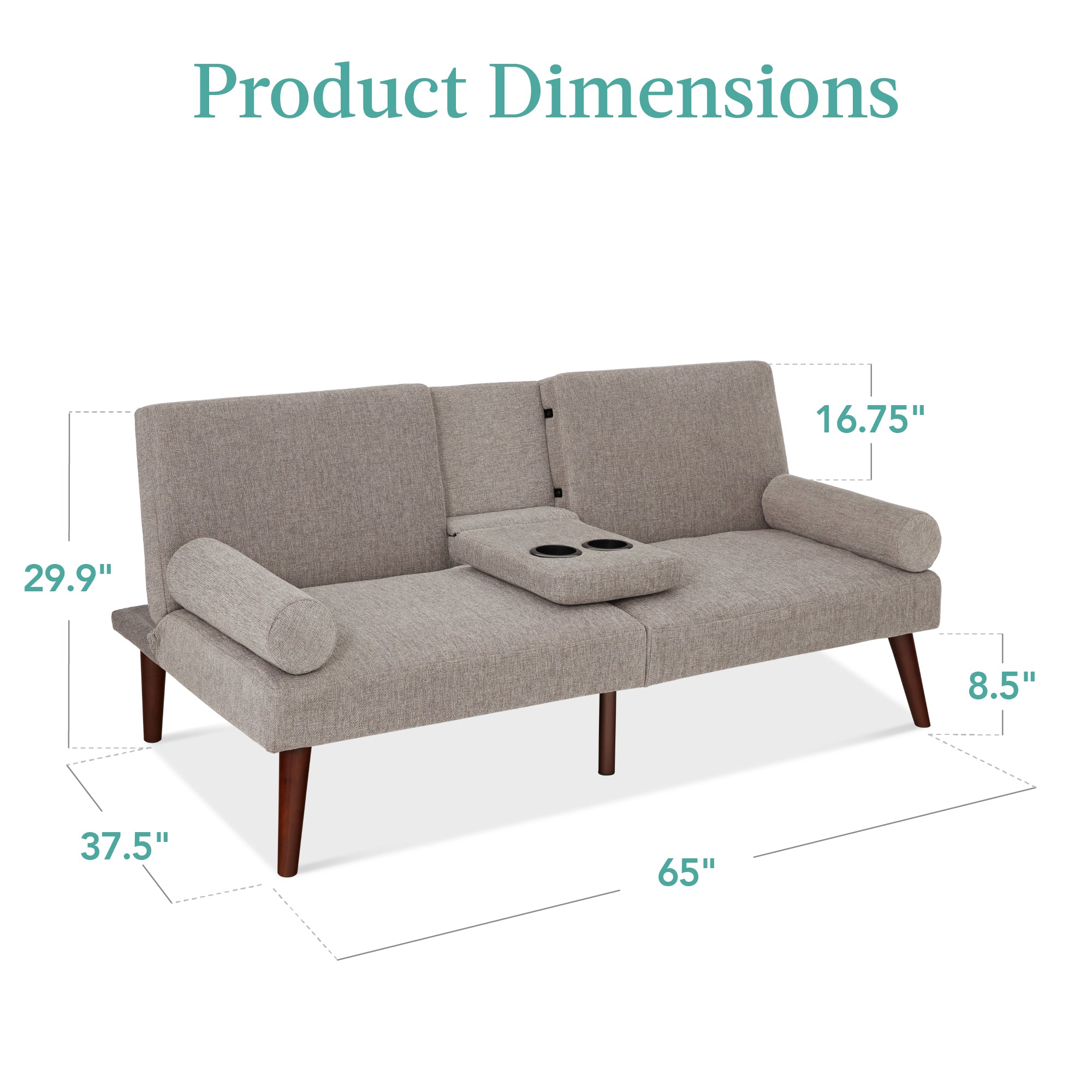 Fabric Upholstered Convertible Futon w/ Rounded Armrests, 2 Cupholders - Image 21