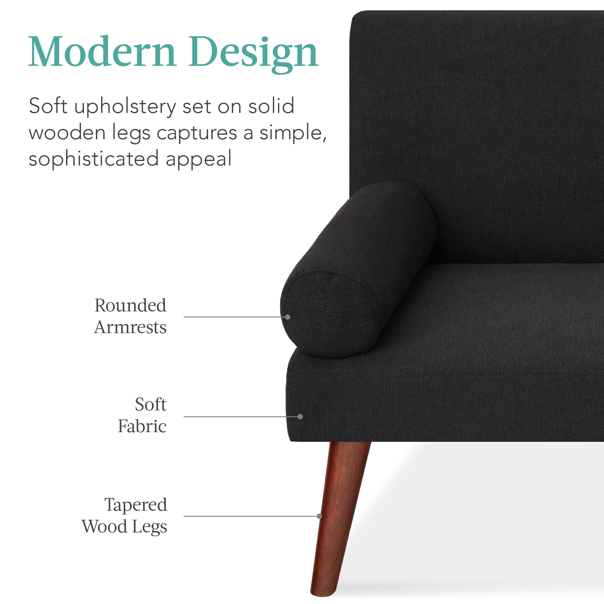 Fabric Upholstered Convertible Futon w/ Rounded Armrests, 2 Cupholders - Image 9