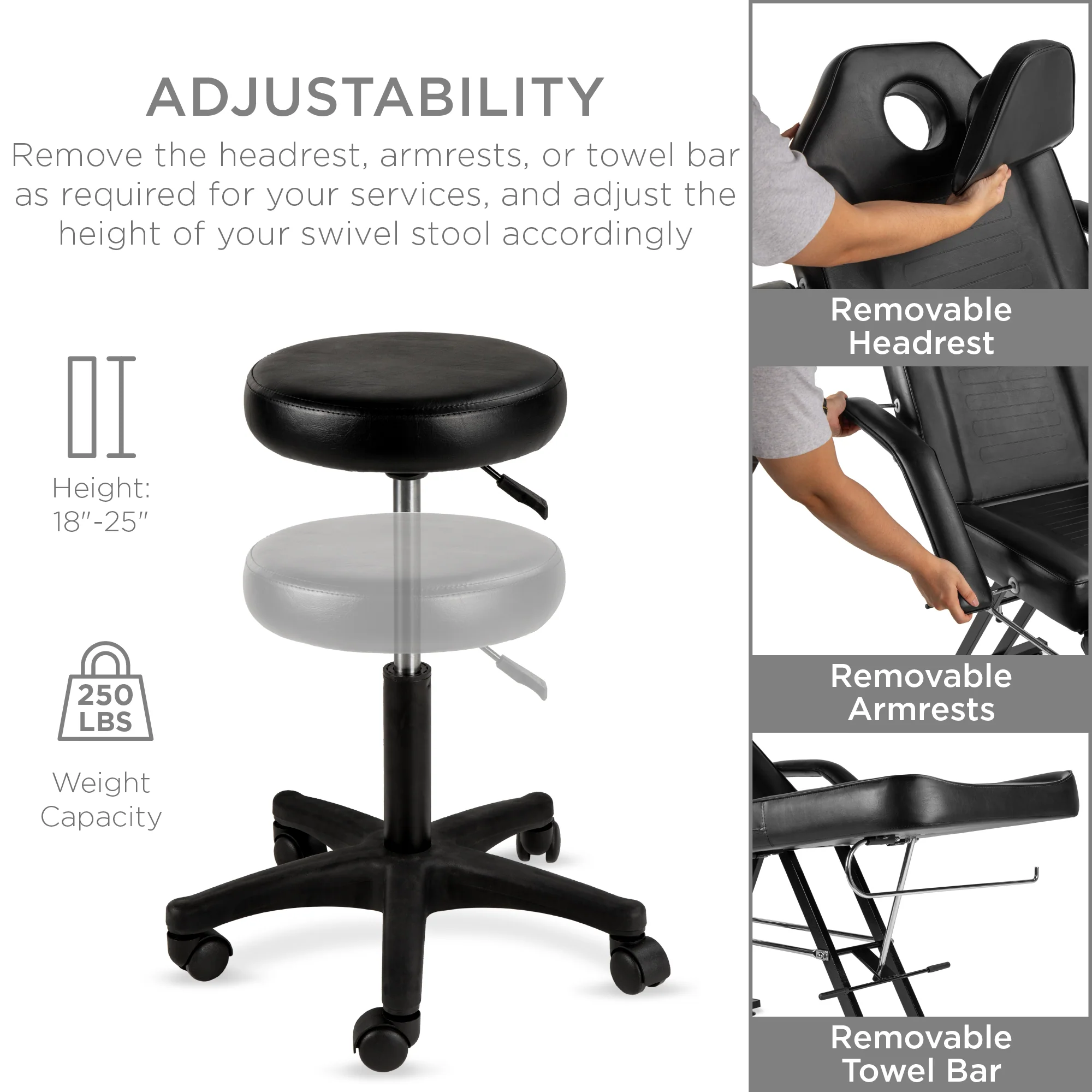 Multipurpose Massage Bed, Spa & Salon Chair w/ Hydraulic Stool - 71in - Image 5