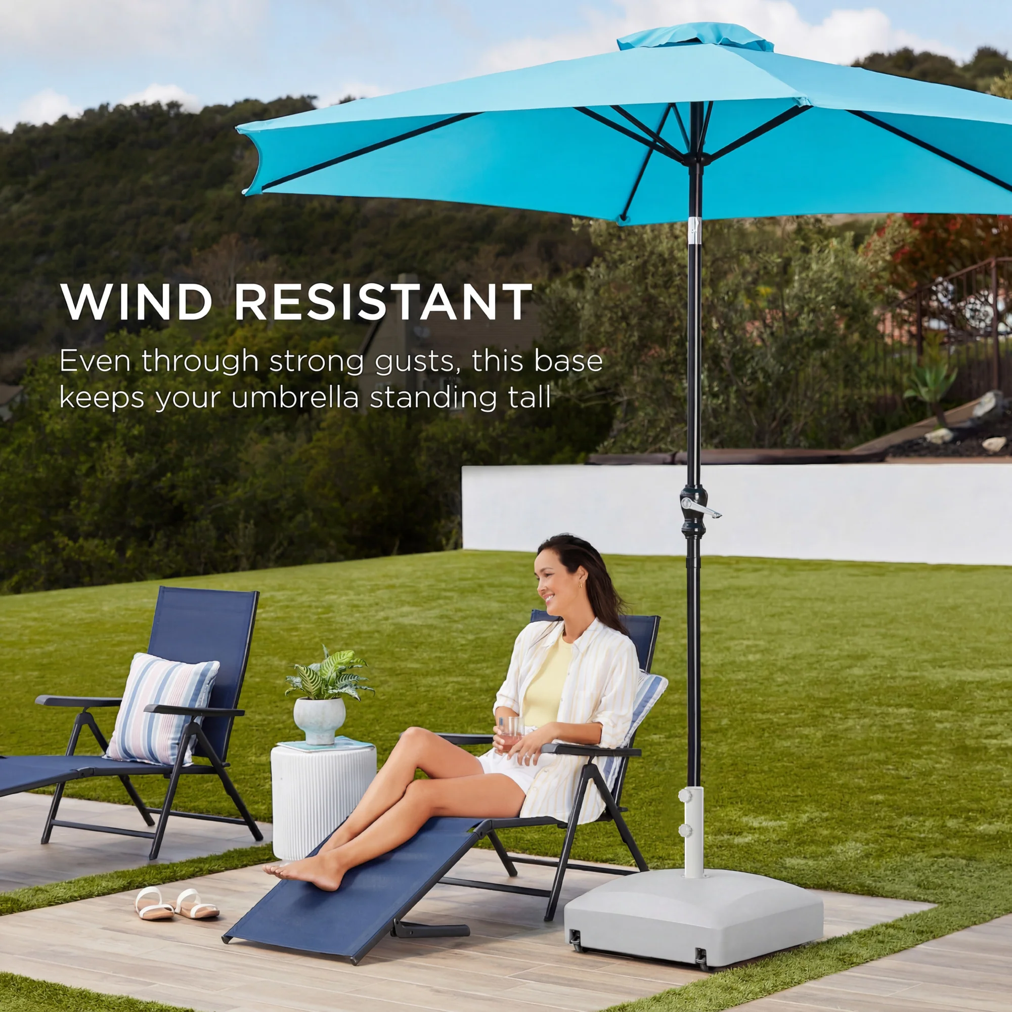 Fillable Mobile Umbrella Base Stand w/ 4 Wheels, 2 Locks, 123lb Capacity - Image 17