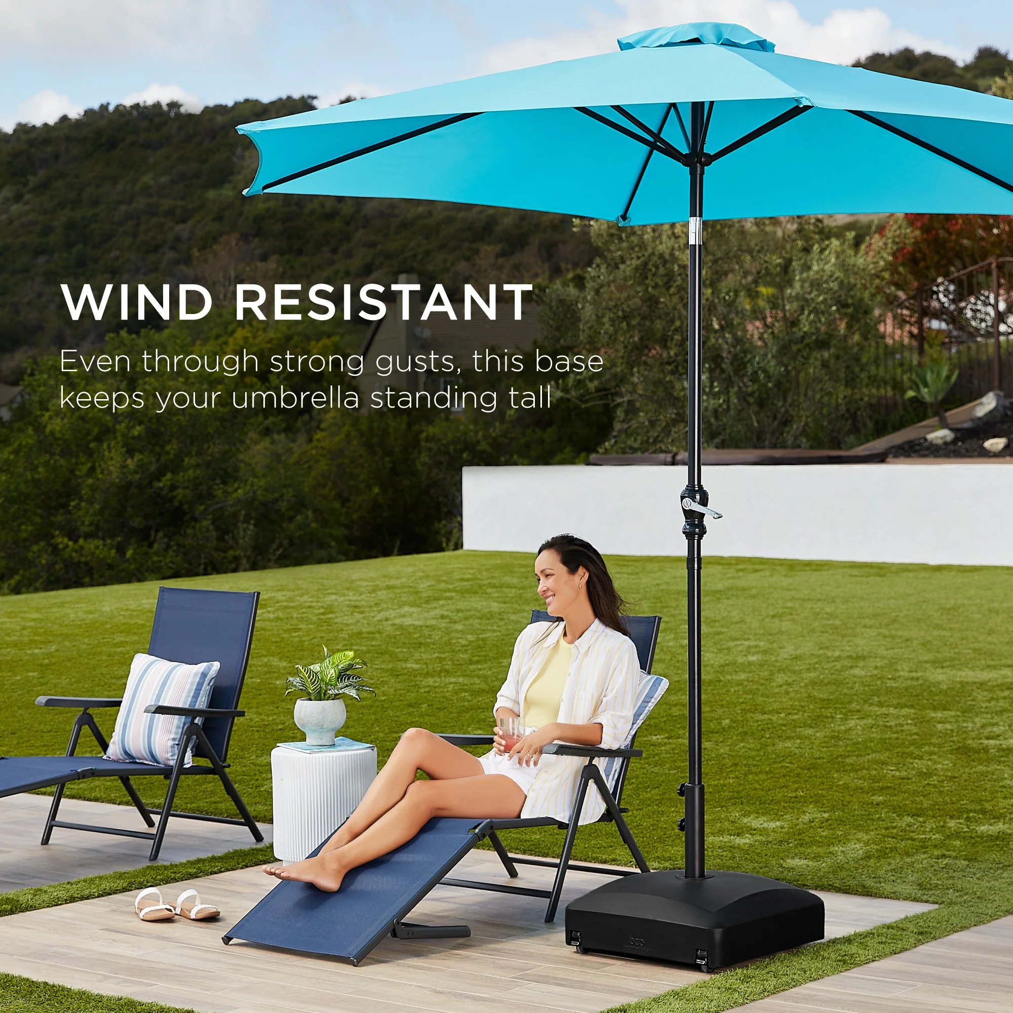 Fillable Mobile Umbrella Base Stand w/ 4 Wheels, 2 Locks, 123lb Capacity - Image 3
