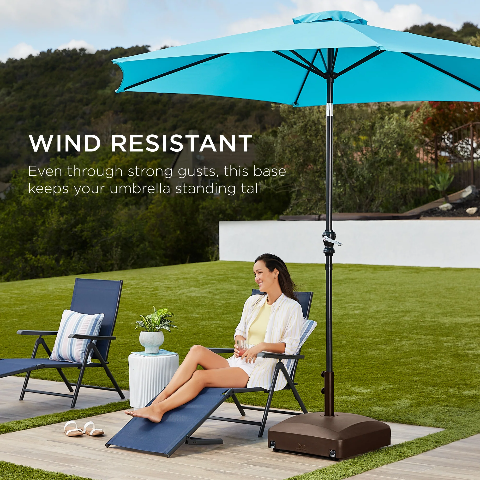Fillable Mobile Umbrella Base Stand w/ 4 Wheels, 2 Locks, 123lb Capacity - Image 45
