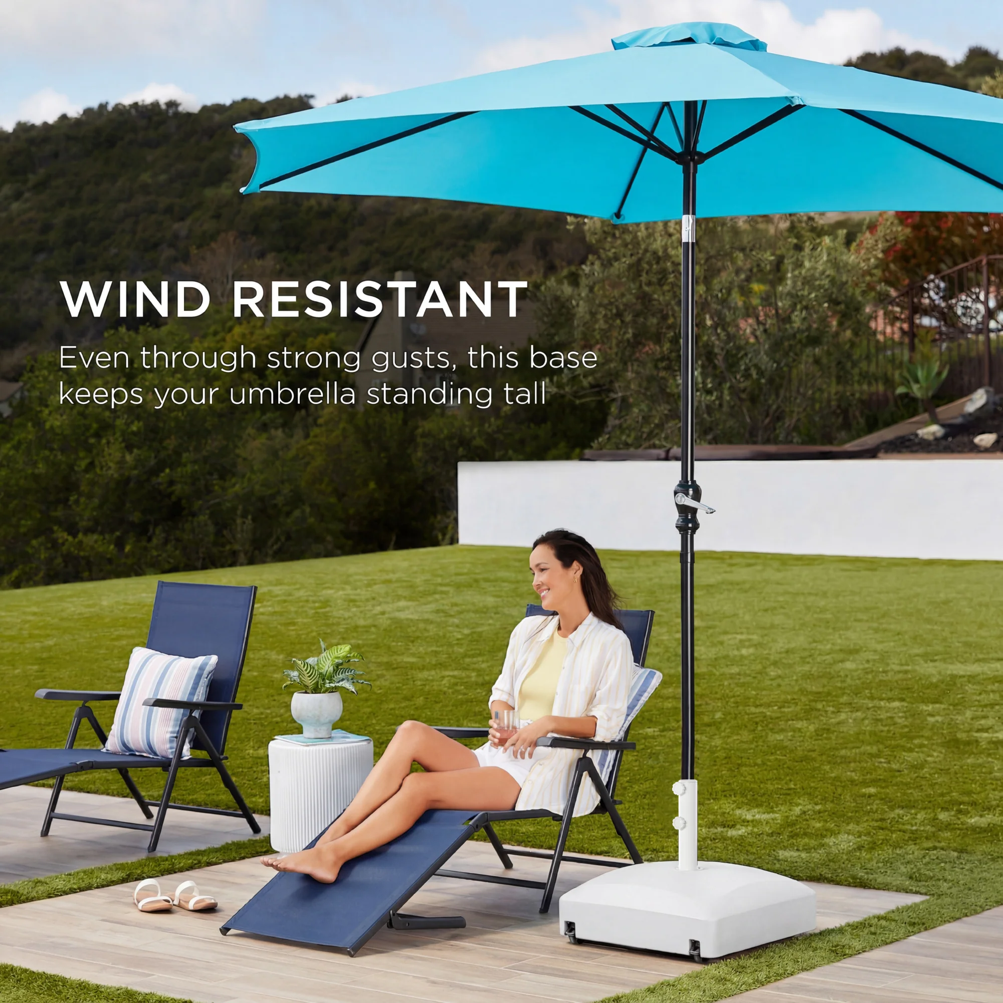 Fillable Mobile Umbrella Base Stand w/ 4 Wheels, 2 Locks, 123lb Capacity - Image 52
