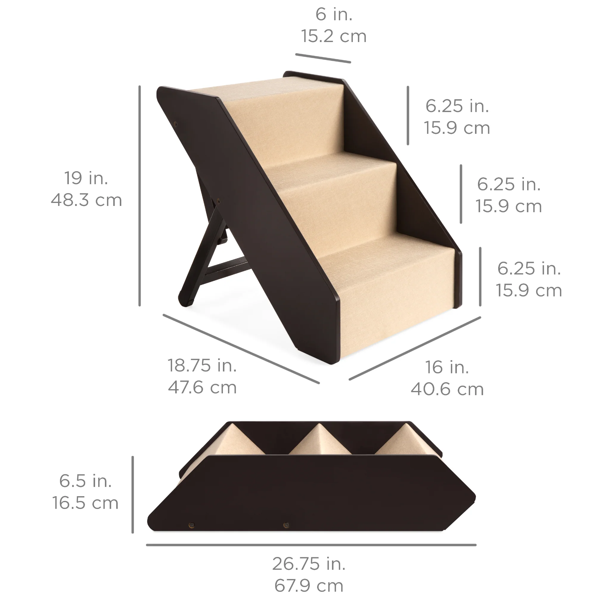 Foldable Adjustable, Non-Slip Wide Wooden Carpeted Pet Step Stairs - Image 7