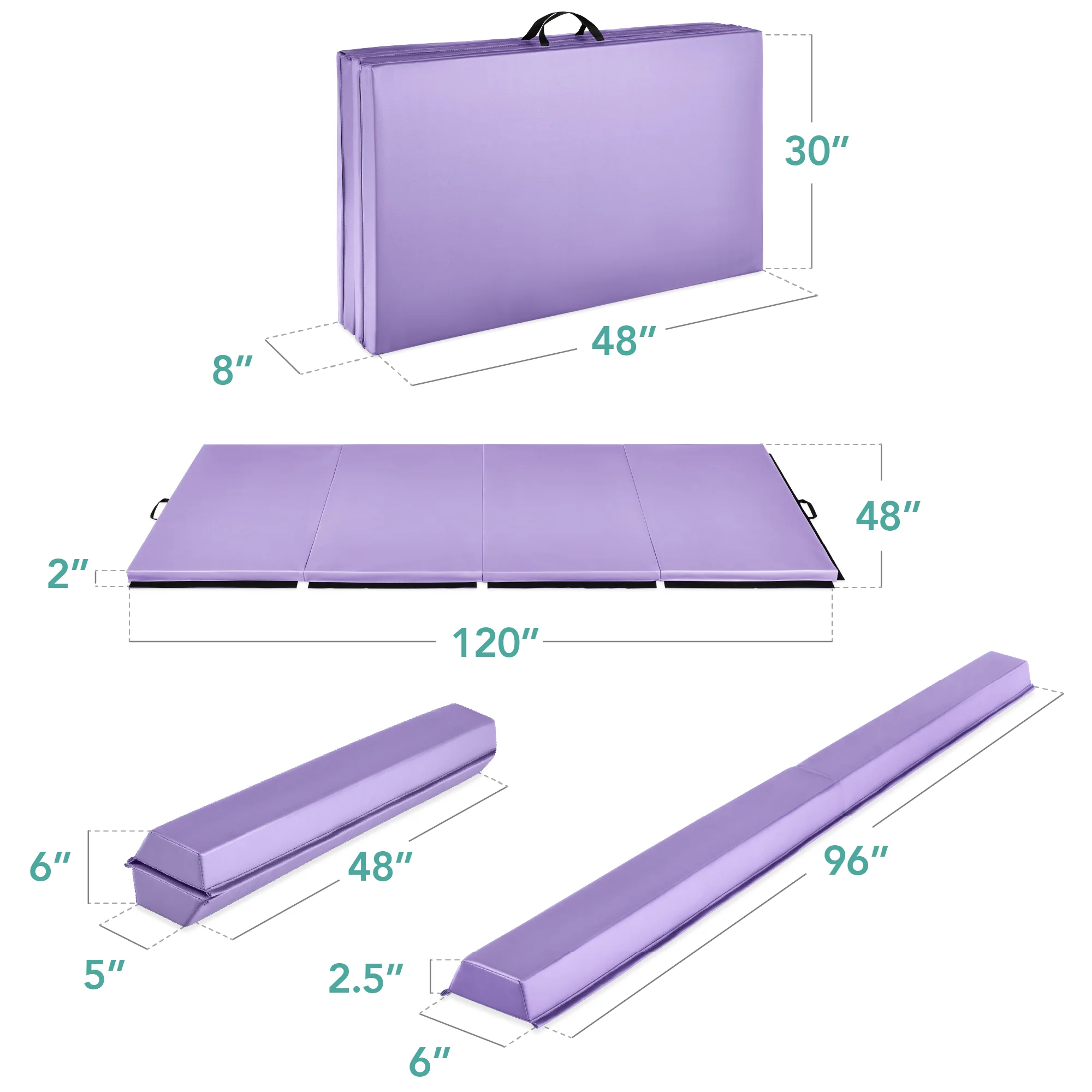 Folding Exercise Fitness Floor Mat w/ Handles & Balance Beam - Image 36