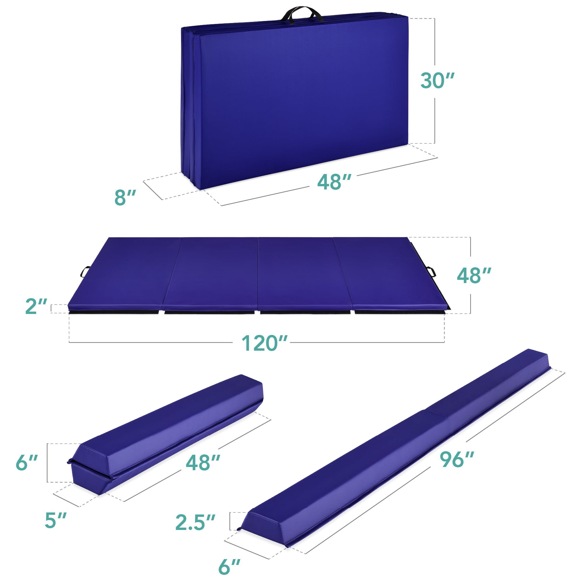 Folding Exercise Fitness Floor Mat w/ Handles & Balance Beam - Image 54