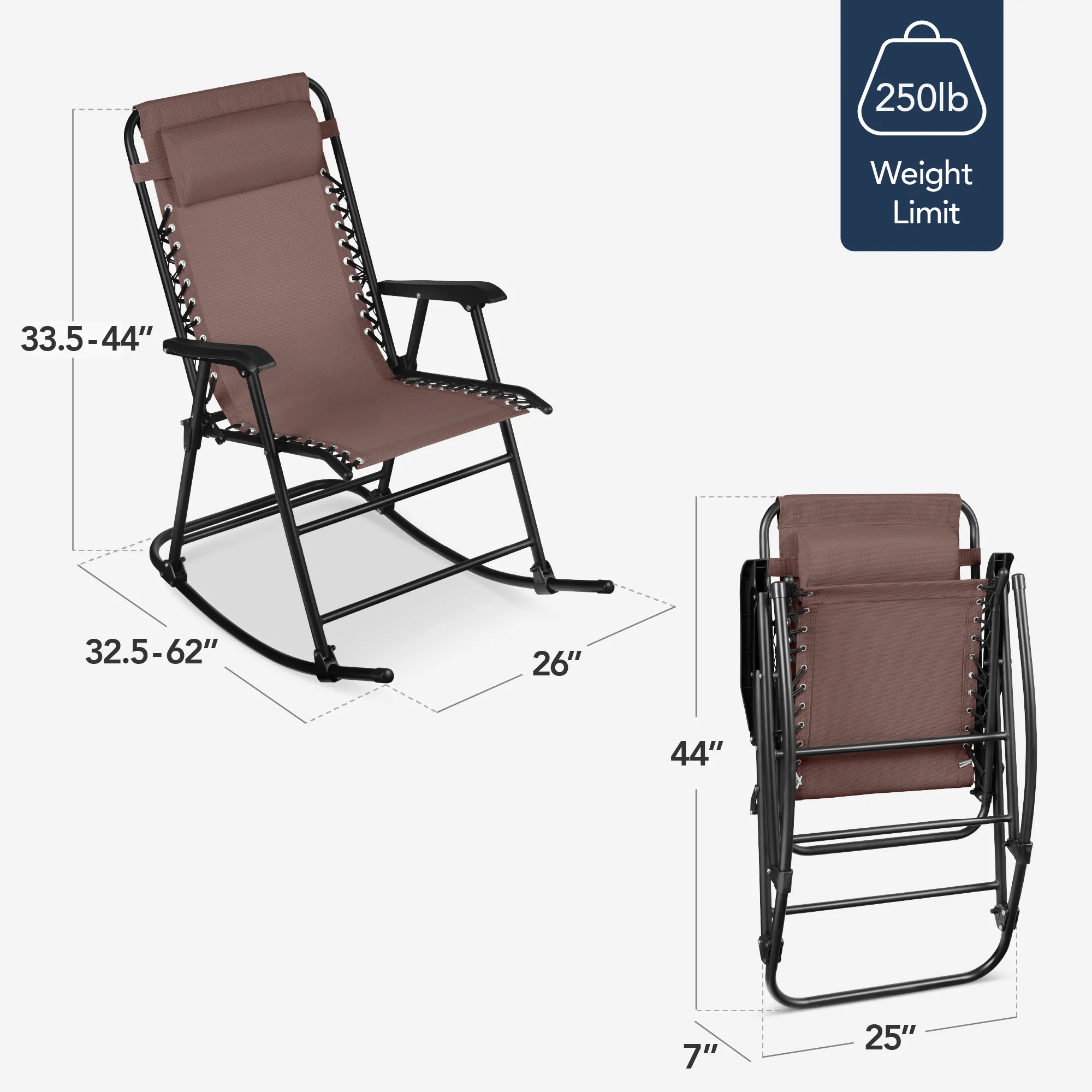 Folding Outdoor Zero Gravity Rocking Lounge Chair w/ Headrest Pillow - Image 37